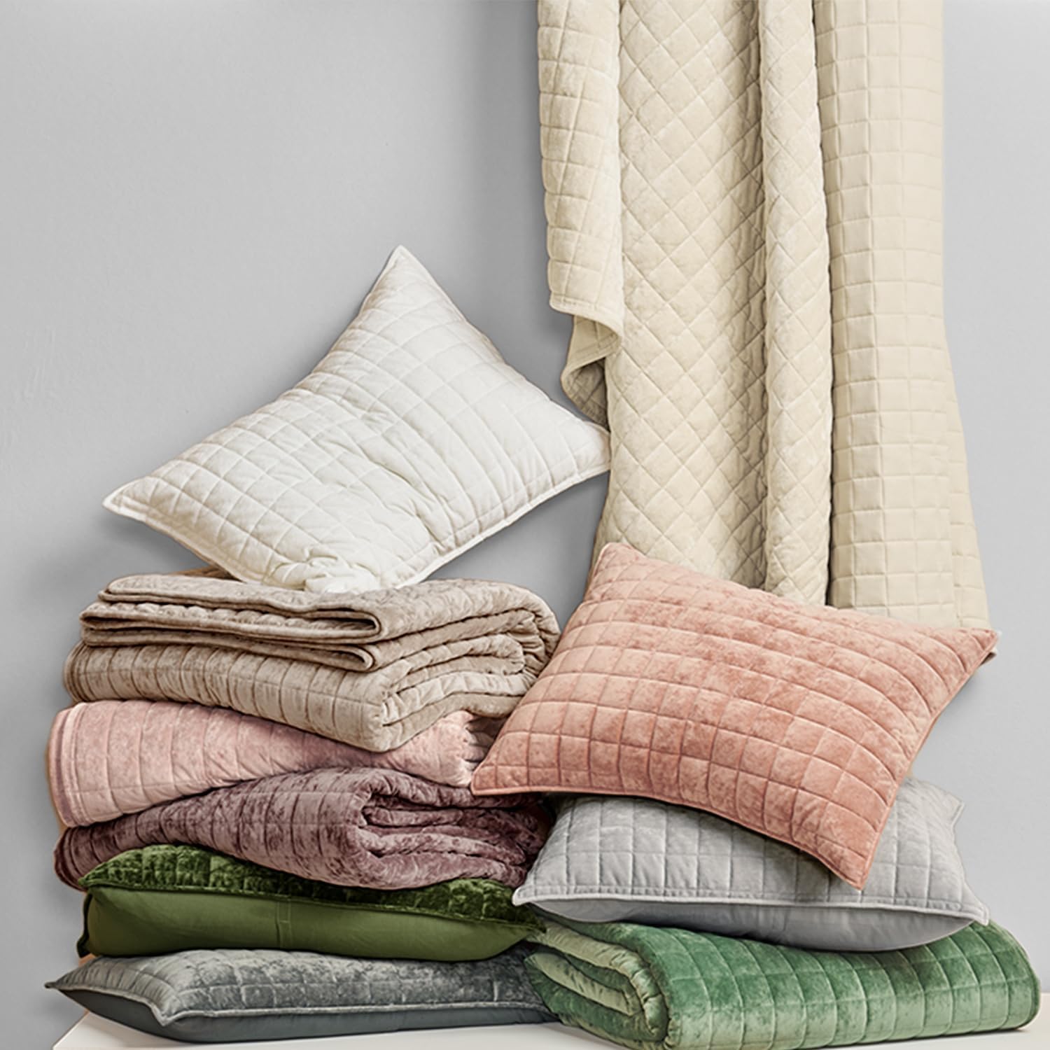 RECYCO Velvet Quilt Set Full Queen Urban Taupe