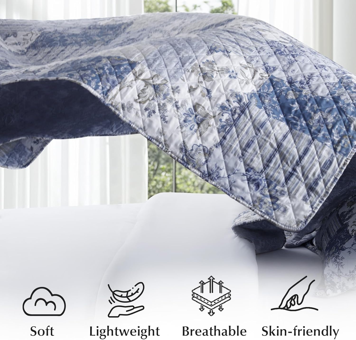 GOONE Blue Floral Quilt Set Queen