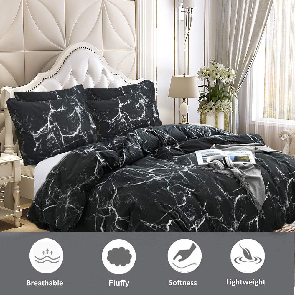 Cottonight Black Marble Comforter Set Queen