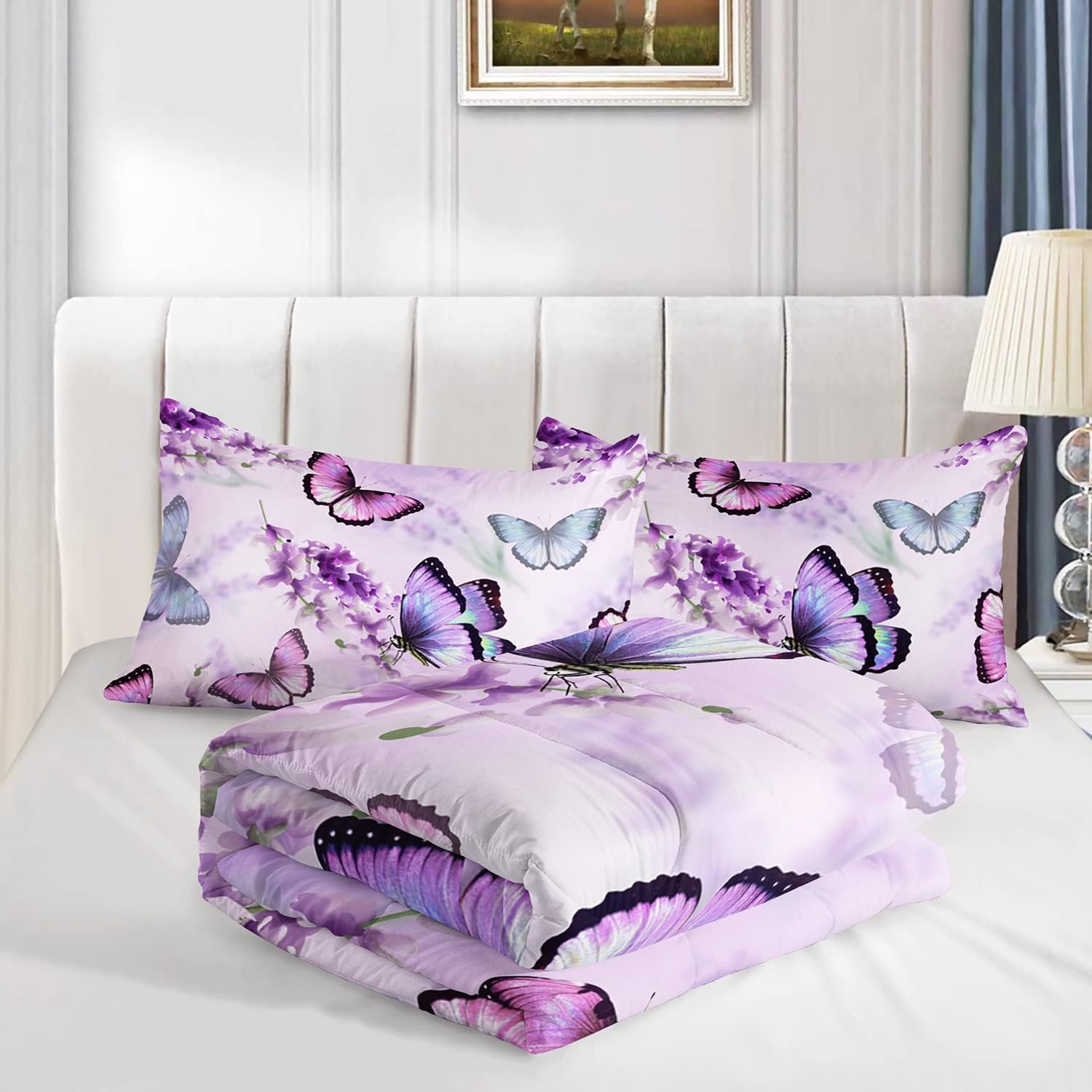 Lavender Butterfly Comforter Set for Kids and Adults