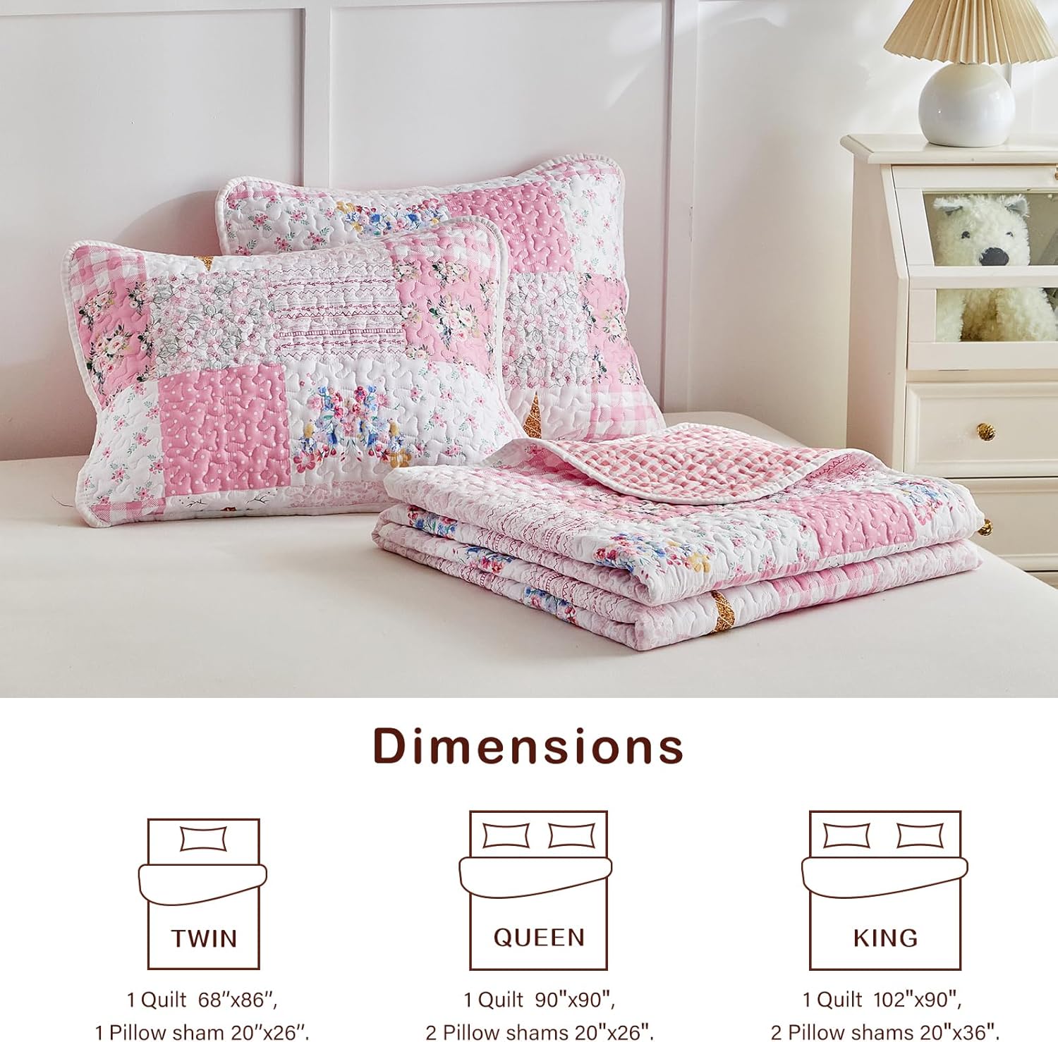 Joyreap Twin Quilt Set for Girls Pink Butterflies Flowers Design