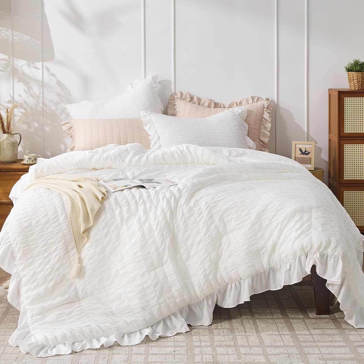 JOLLYVOGUE Queen Comforter Set 3 Pieces Seersucker