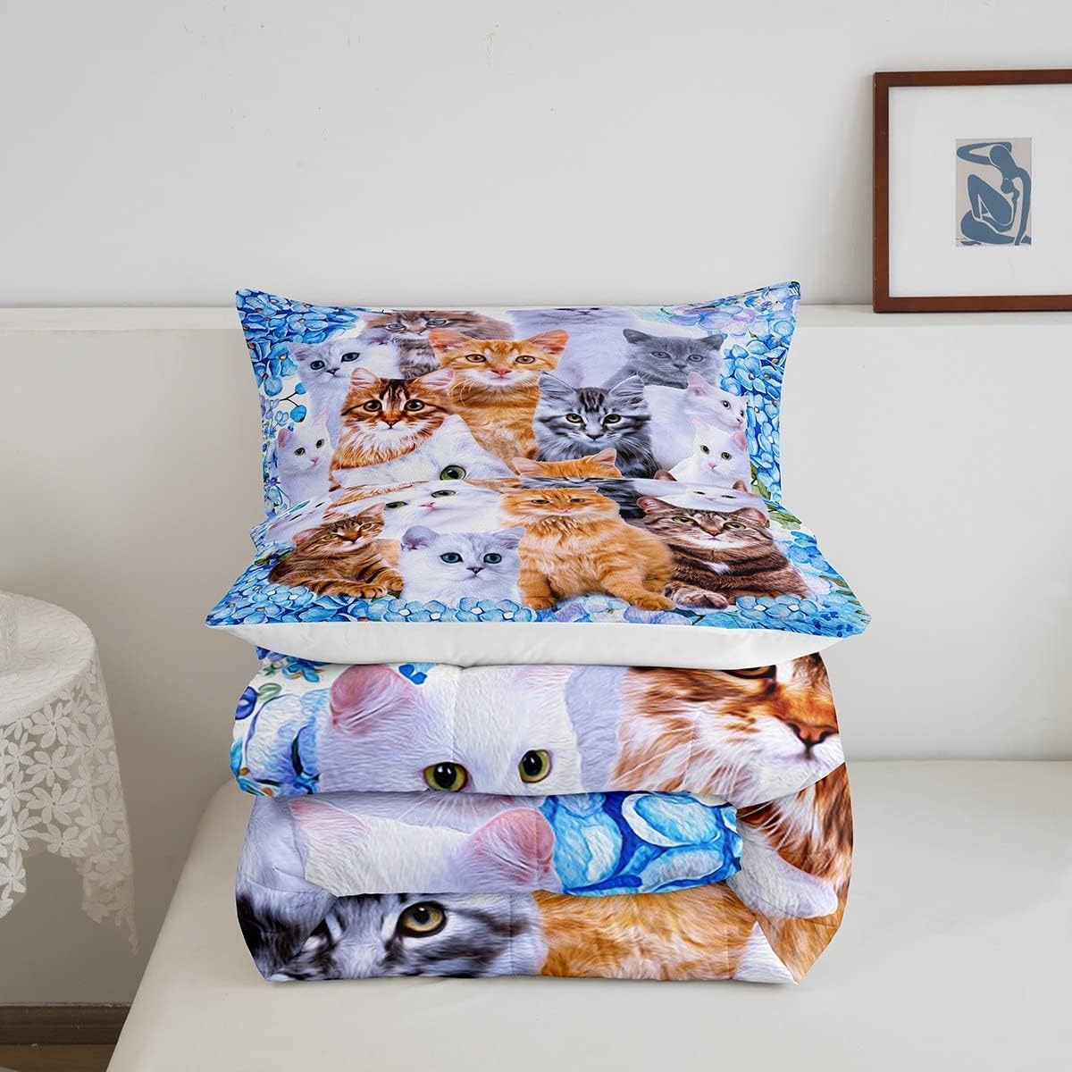 Feelyou Kids Cat Comforter Set 3Pcs