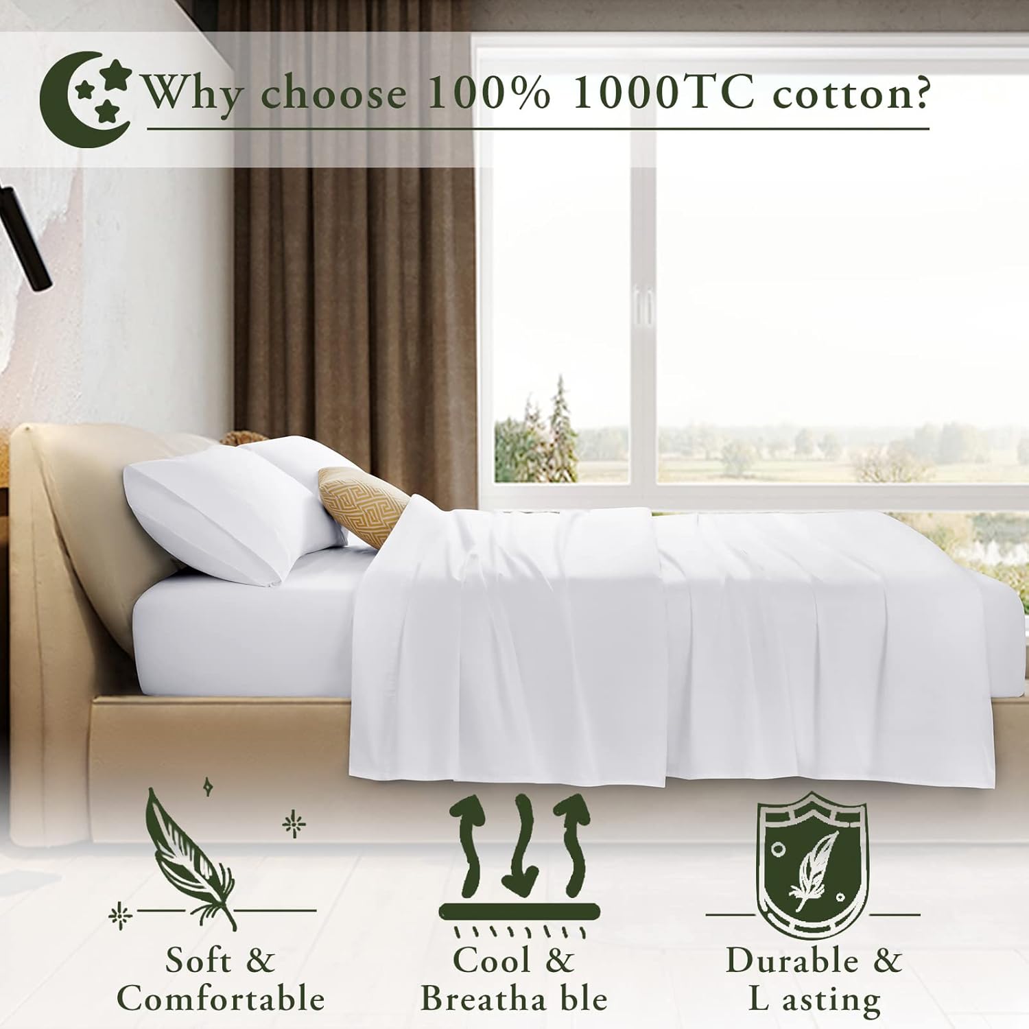 LBRO2M 1000 Thread Count Cotton King Size Sheet Set 1