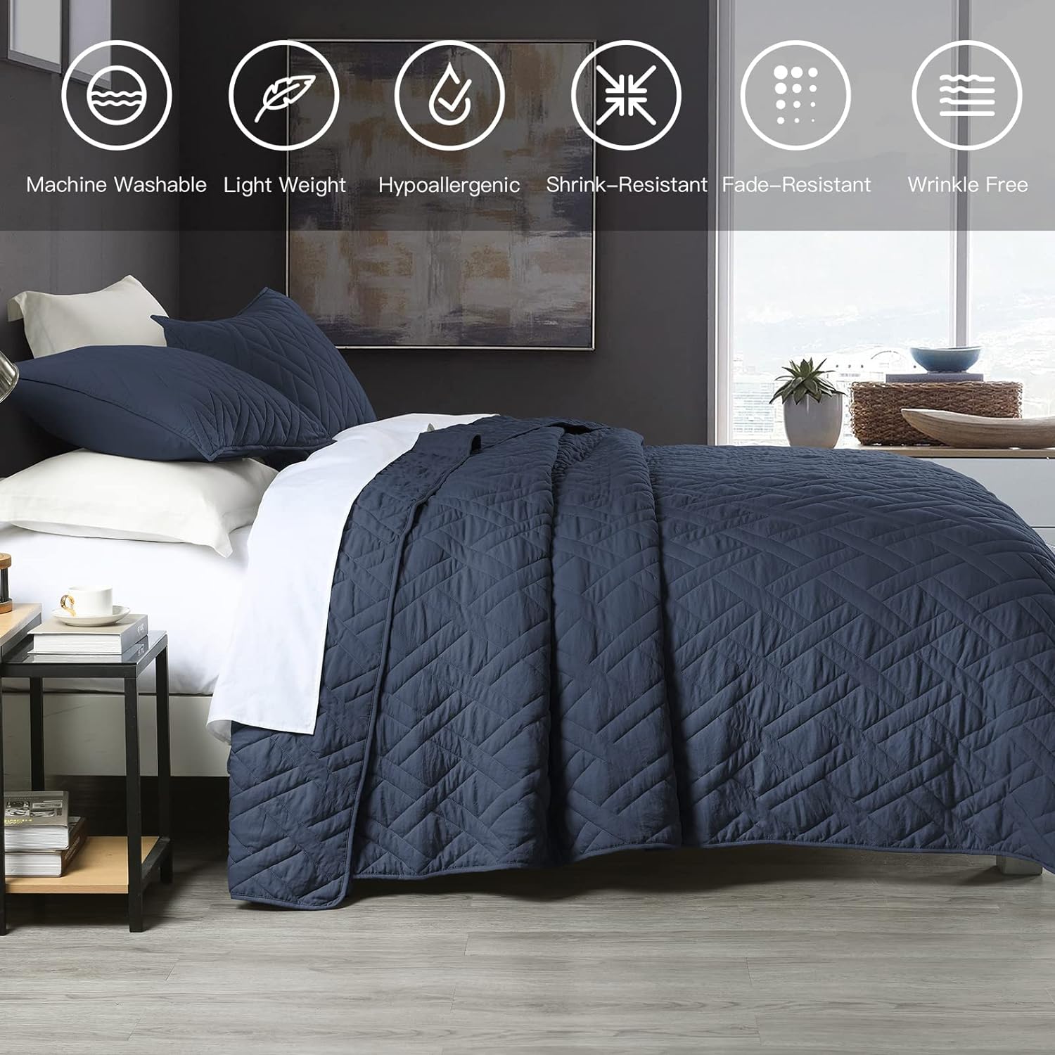 HORIMOTE HOME King Size Quilt Set Navy Blue 1