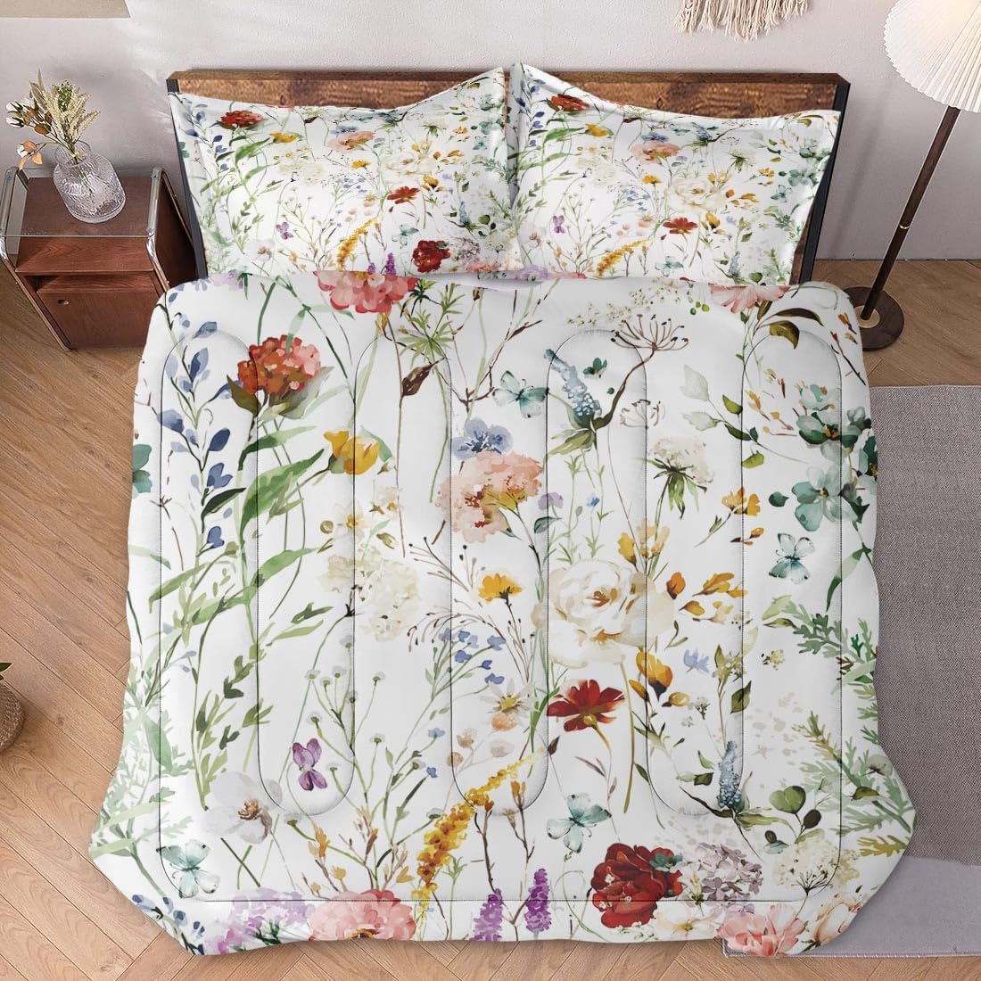 WeCozy Queen Comforter Set with 2 Pillowcases Wildflower Design