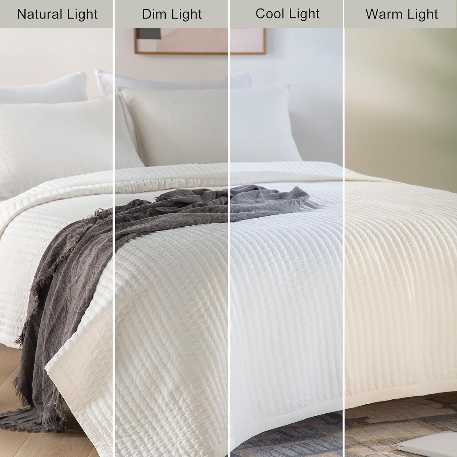 DAWNDIOR Queen Quilt Set 90x90 Ivory 3 Layer Lightweight