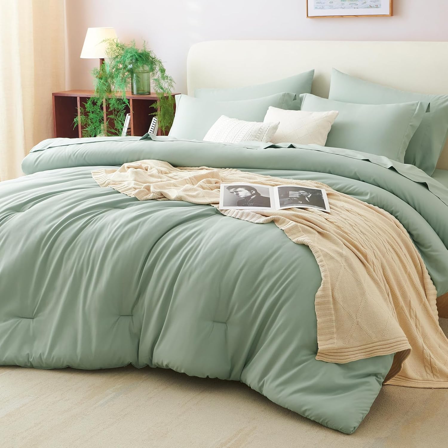 CozyLux Twin XL Comforter Set Sage Green