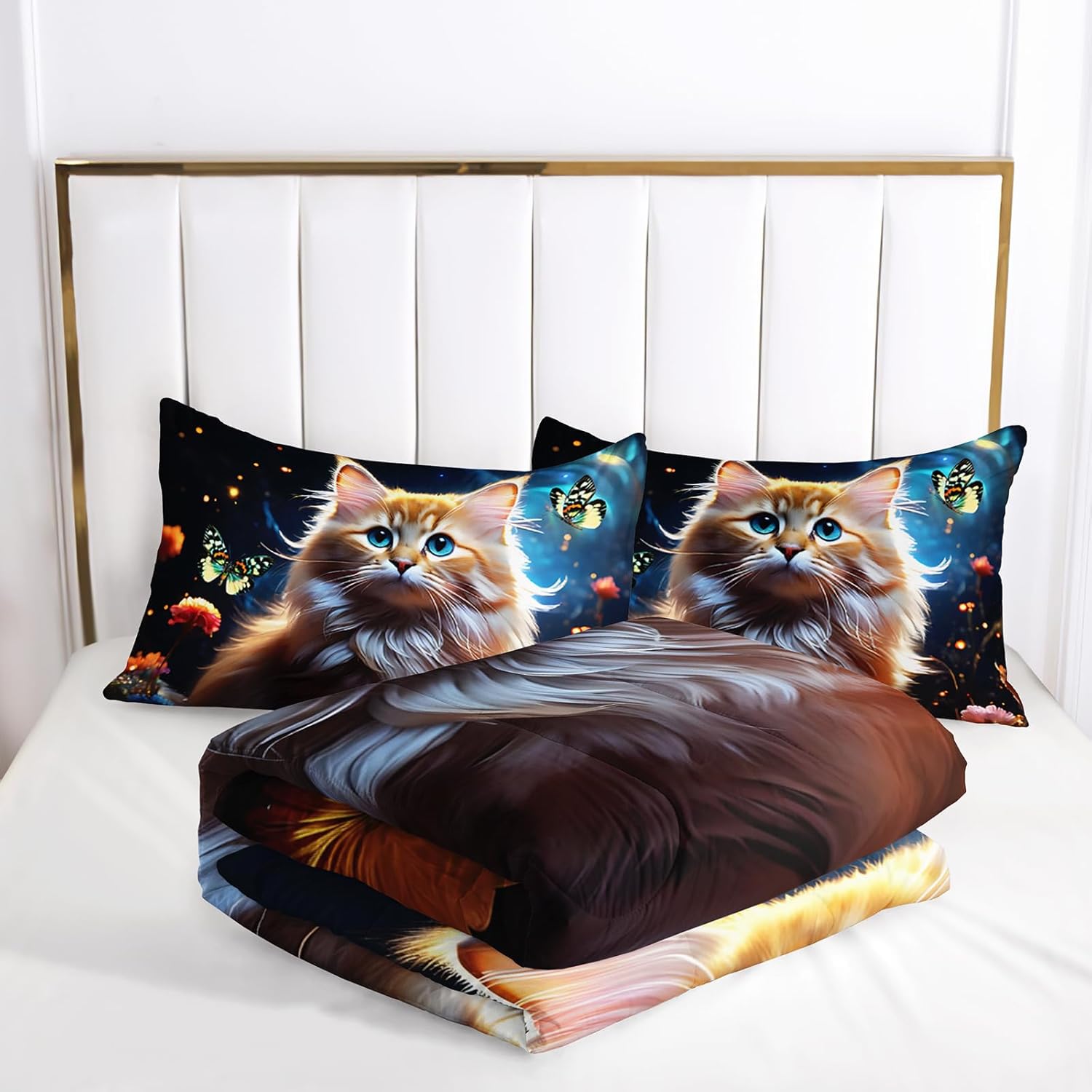 Ntlfup Kawaii Cat Comforter Set Twin Size 1
