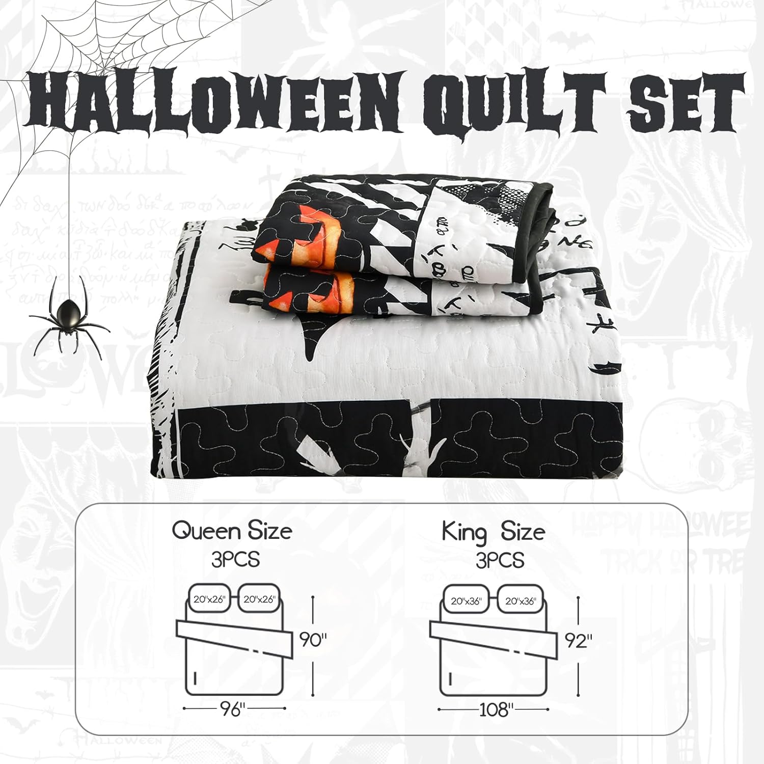 Luxudecor Halloween Quilt Set King Size