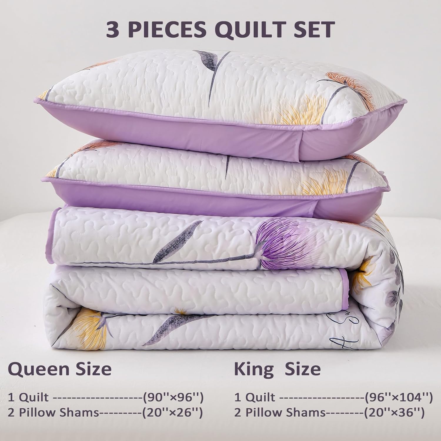Dinjoy Floral Queen Quilt Set 3 Pieces