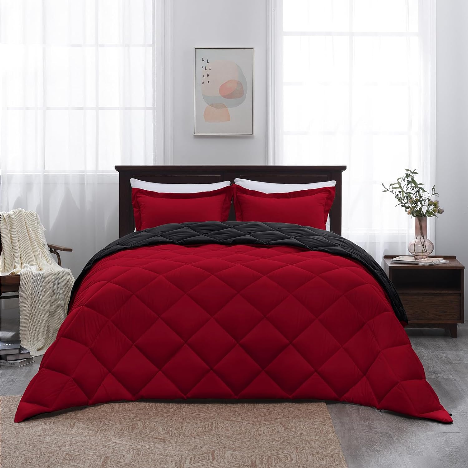 Basic Beyond Queen Comforter Set Red and Black Reversible