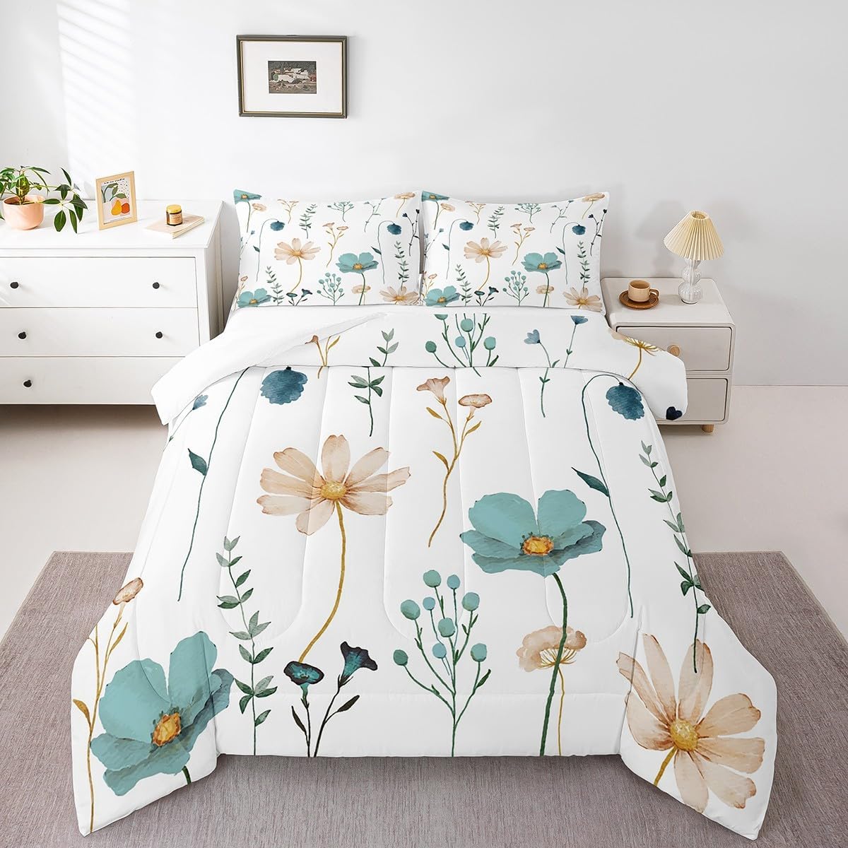 Erosebridal Watercolor Floral Comforter Set