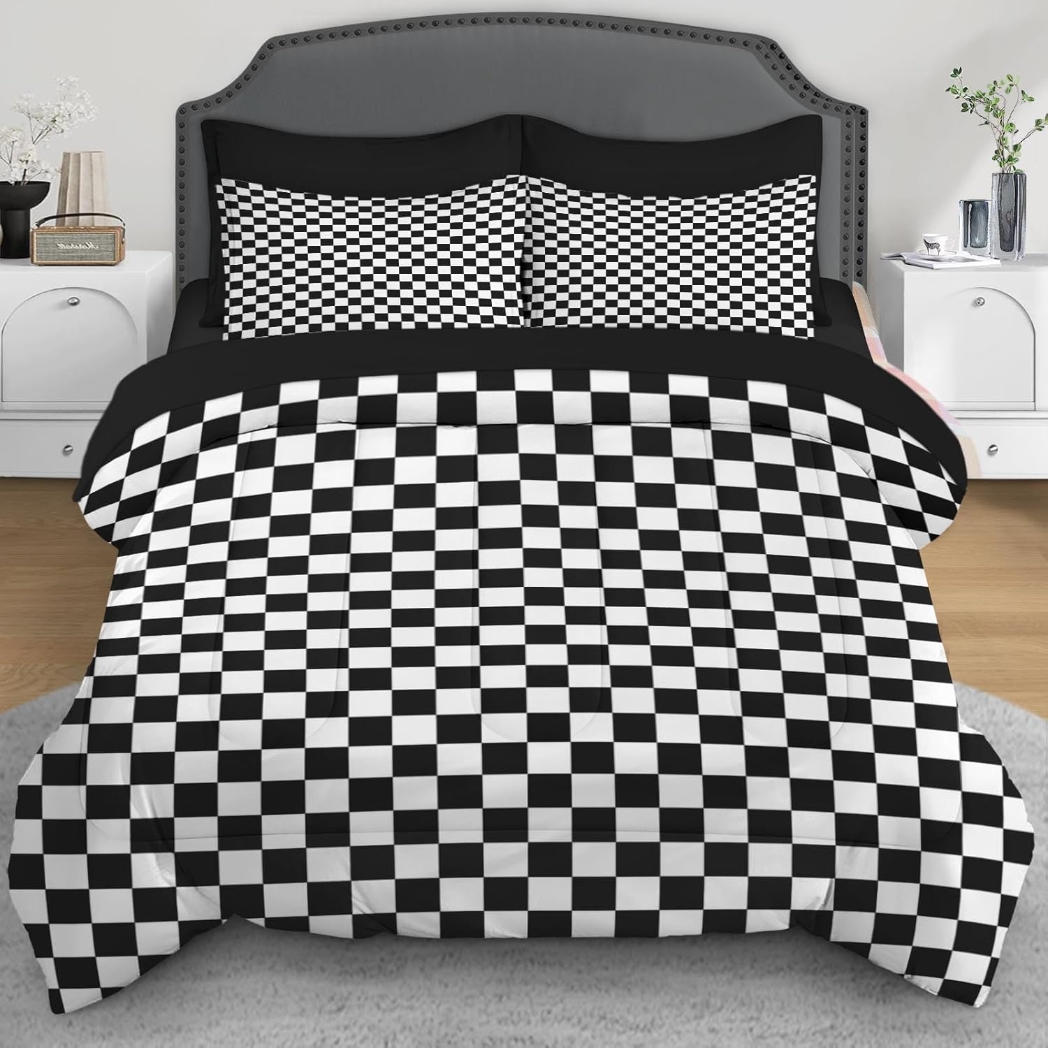 Nesphy Plaid Checkerboard Quilt Comforter Set 5 Pcs Twin Size