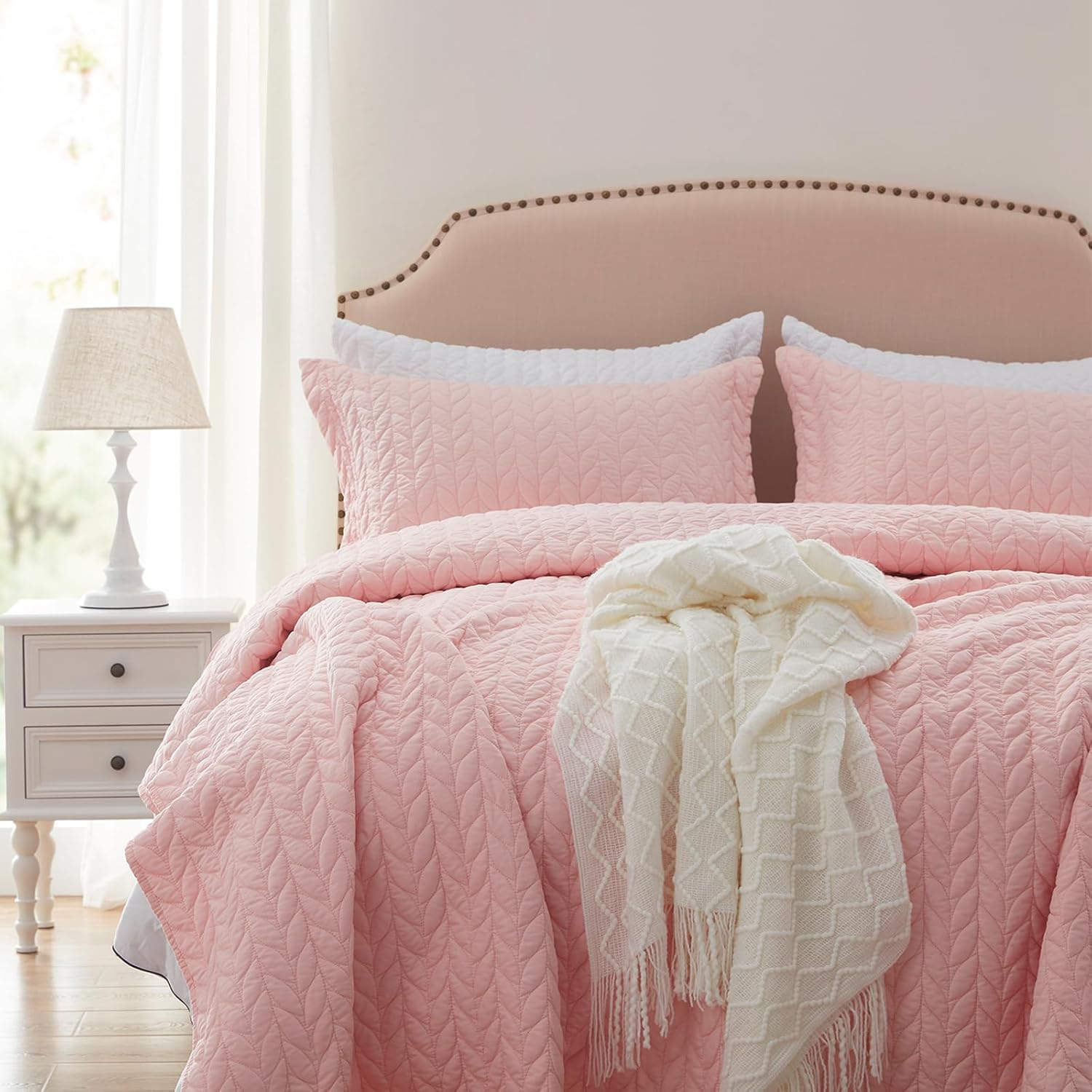 SunStyle Home Leaf Embroidered Queen Quilt Set 1