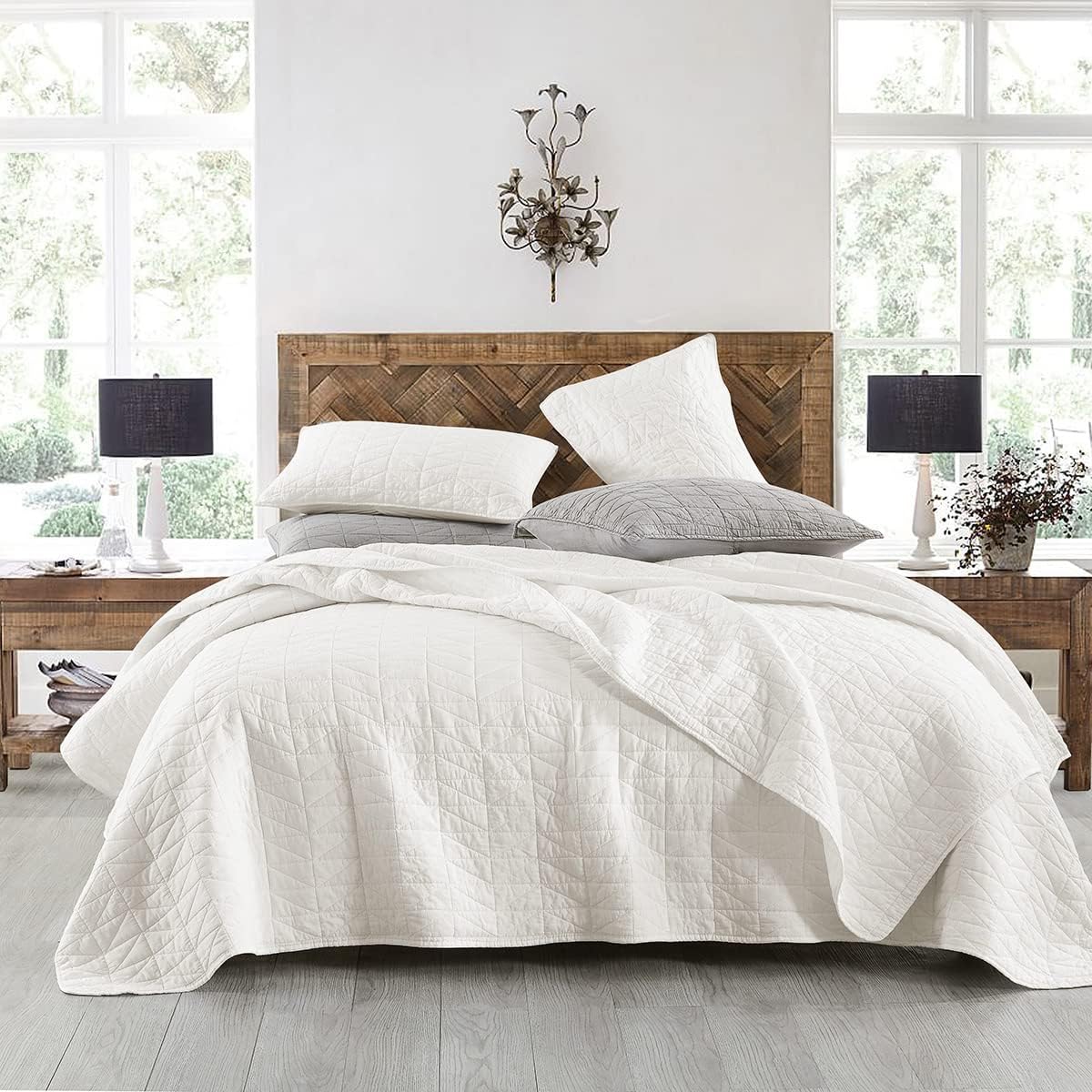 HORIMOTE HOME Queen Quilt Set with Stone-Washed Microfiber