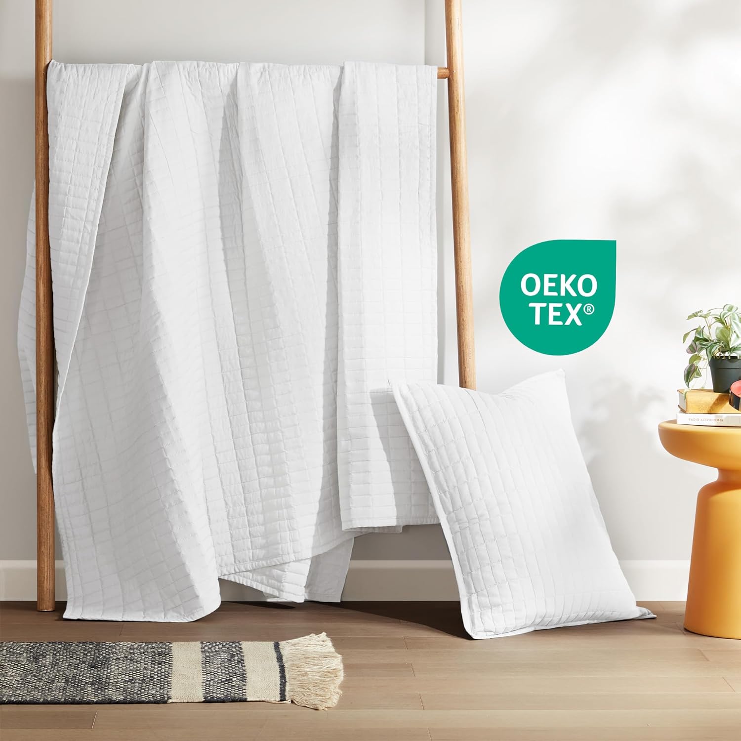 Comfort Spaces Kienna Quilt Set - White Double Sided Lightweight Soft All Season