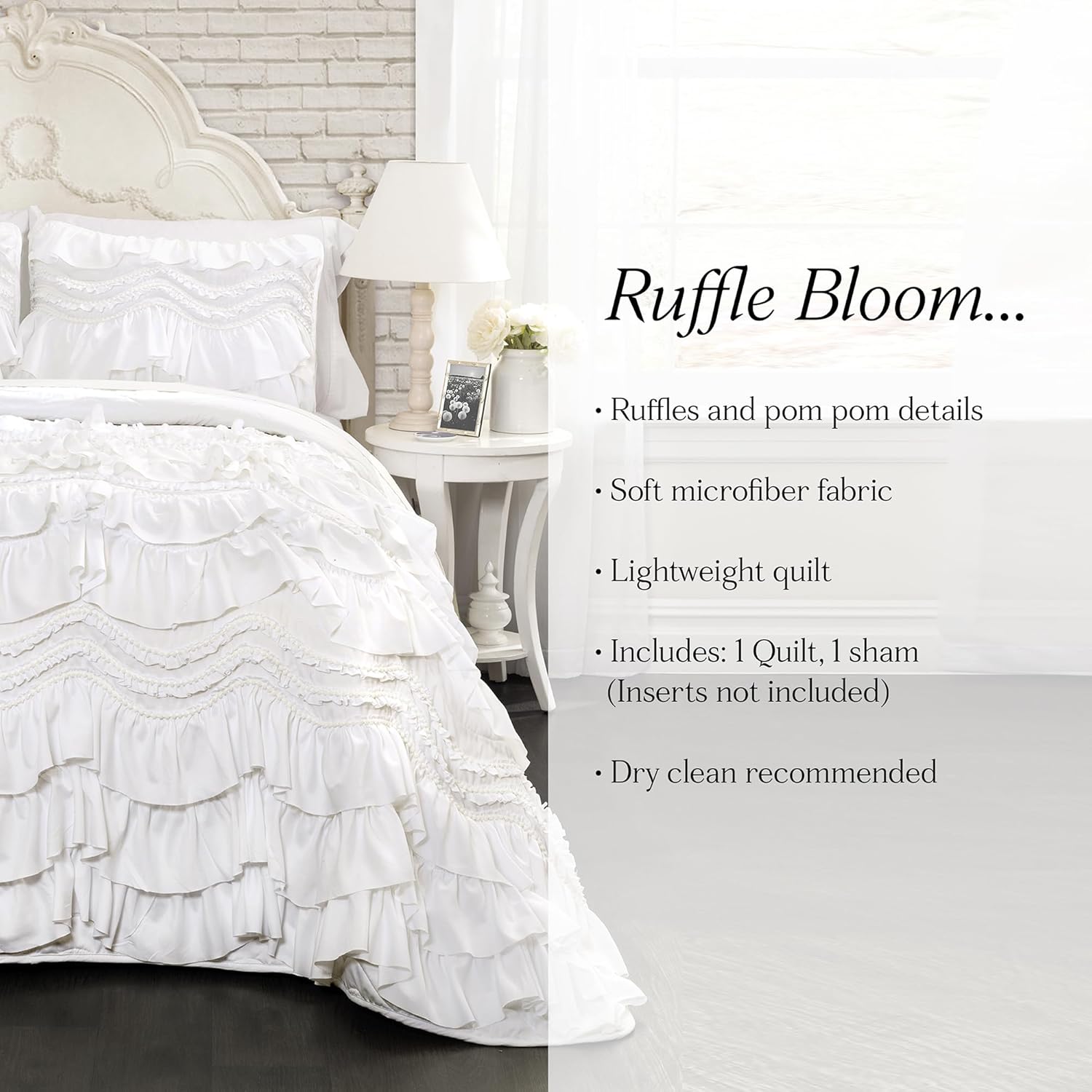 Lush Decor Kemmy Ruffled Quilt Set 3 Piece White