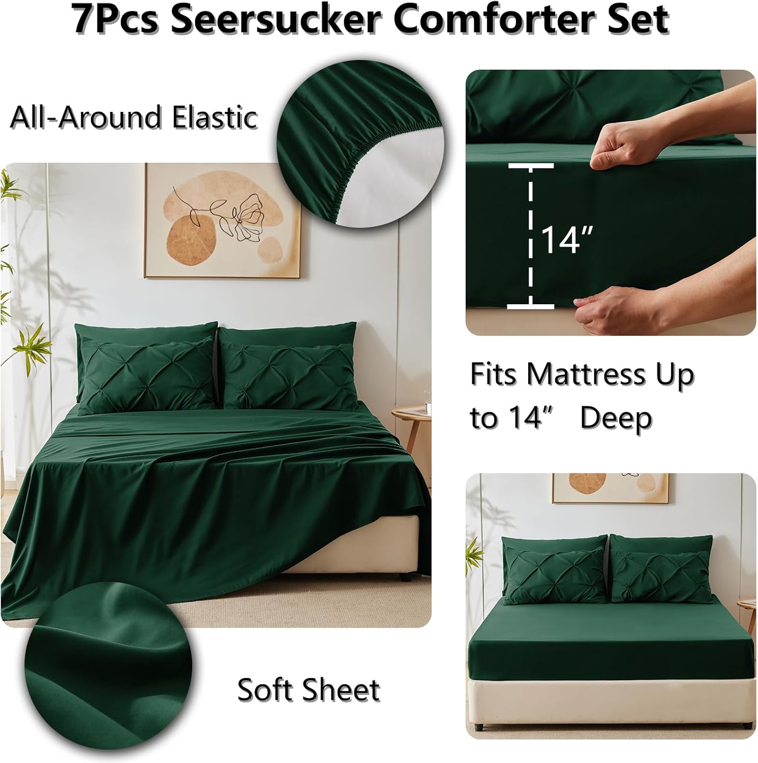 CozyLux Emerald Green Cal King Comforter Set 7-Piece