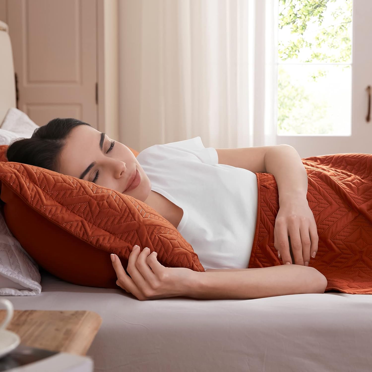 LEAONME Full Queen Quilt Set 3 Pieces Burnt Orange