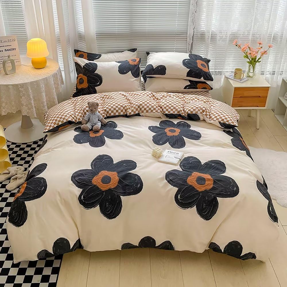 Houseri Black Floral Comforter Set Queen Size