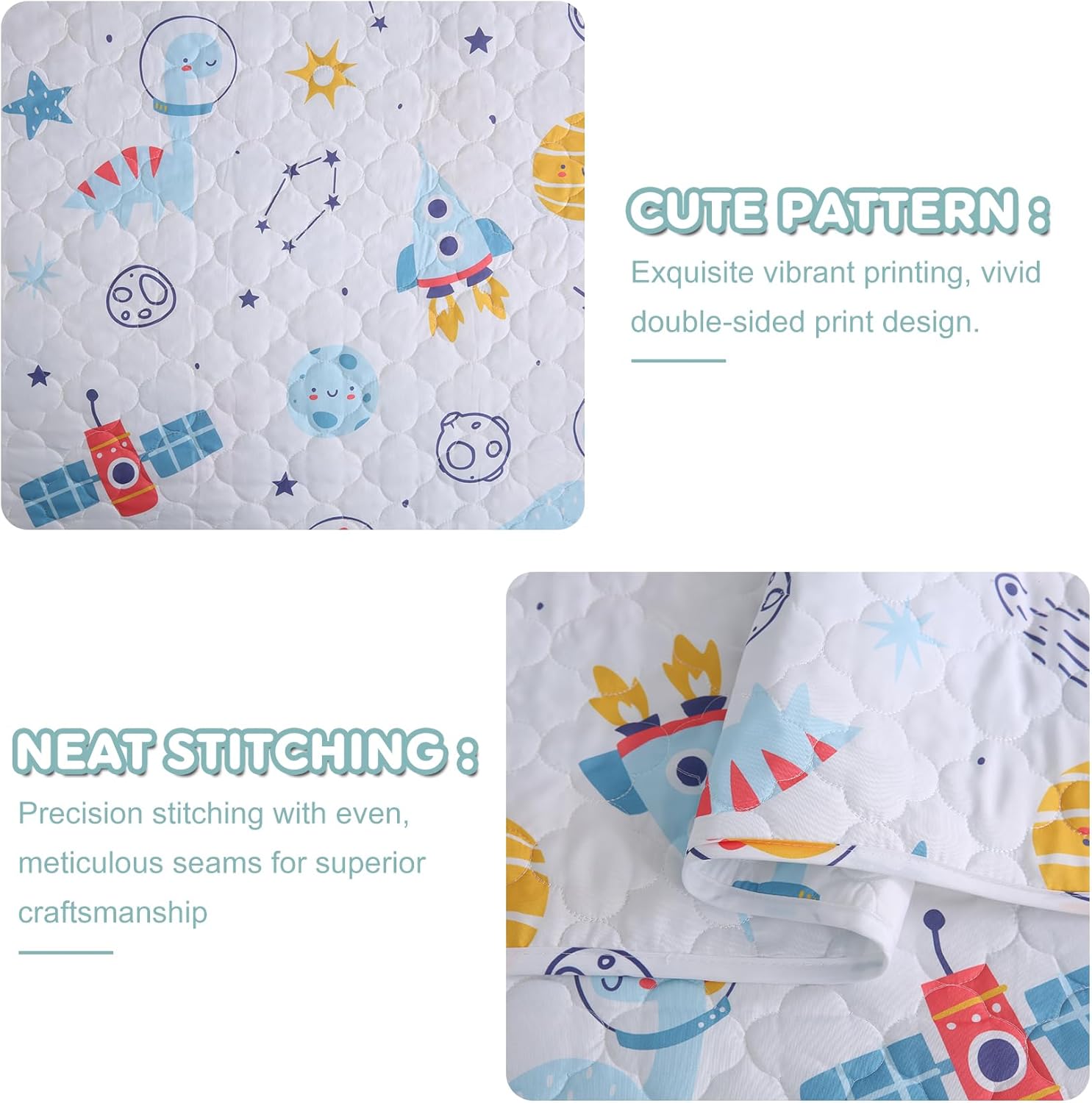CIMVI Dinosaur Rocket Quilt Set for Boys