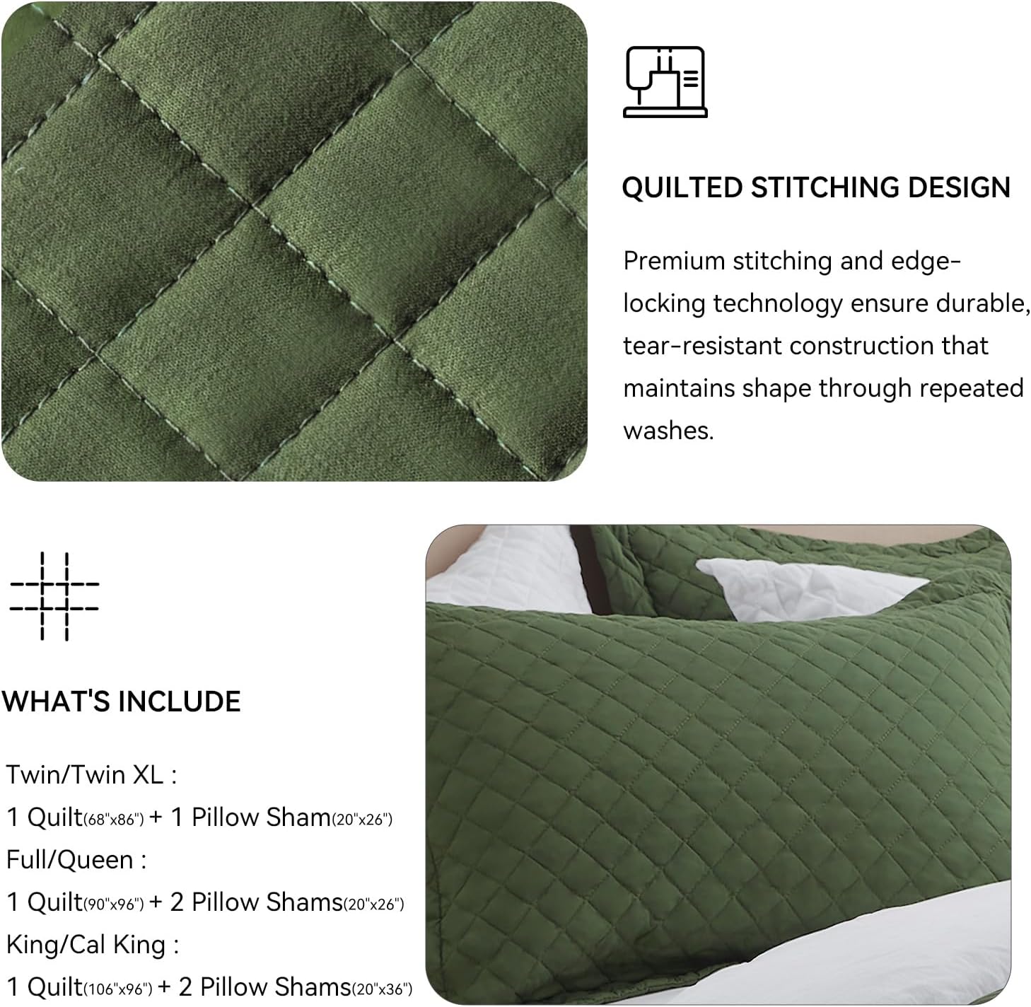 SunStyle Home Olive Green King Quilt Bedding Set