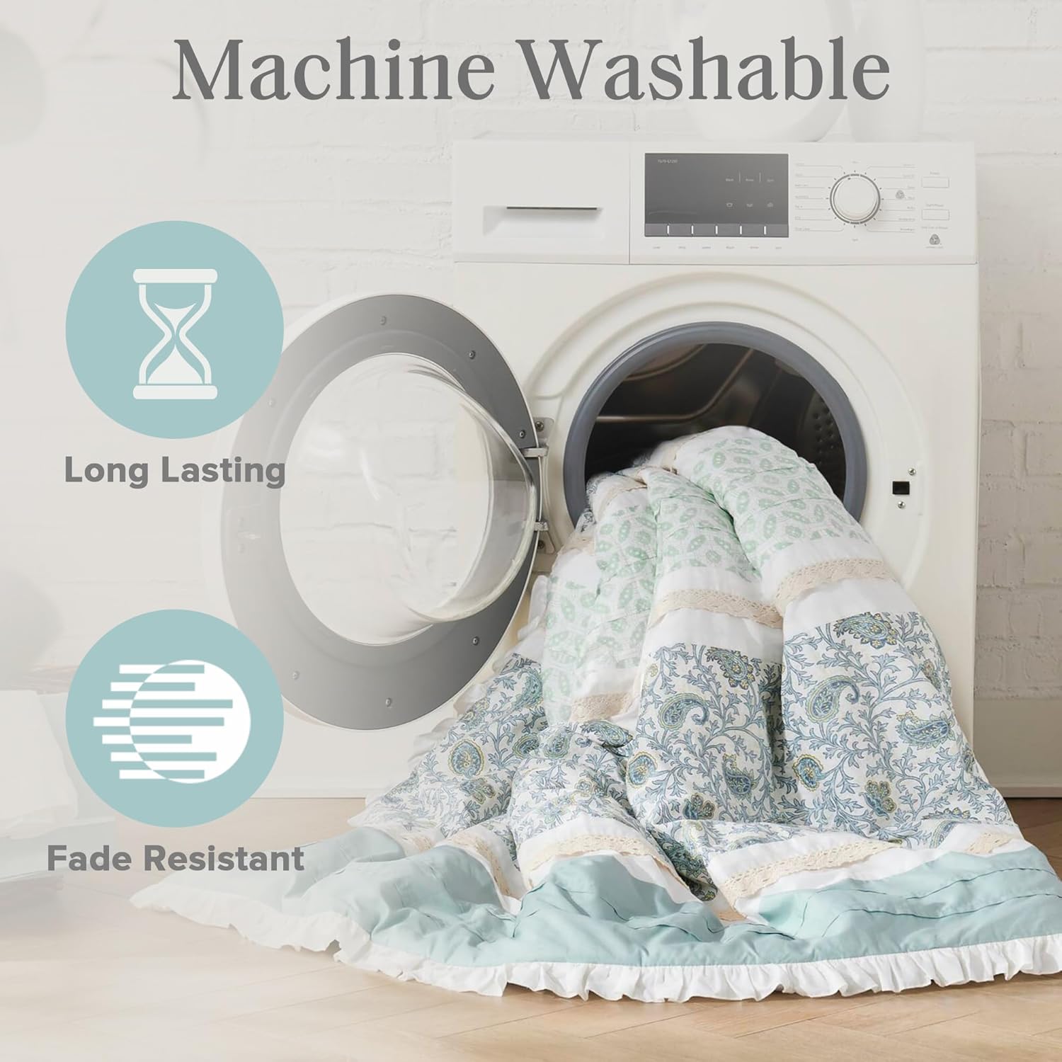 Madison Park Dawn 9-Piece Cotton Comforter Set - Shabby Chic Design Aqua
