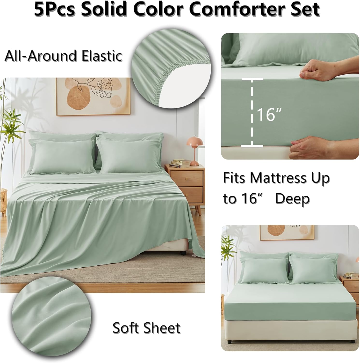 CozyLux Twin XL Comforter Set Sage Green