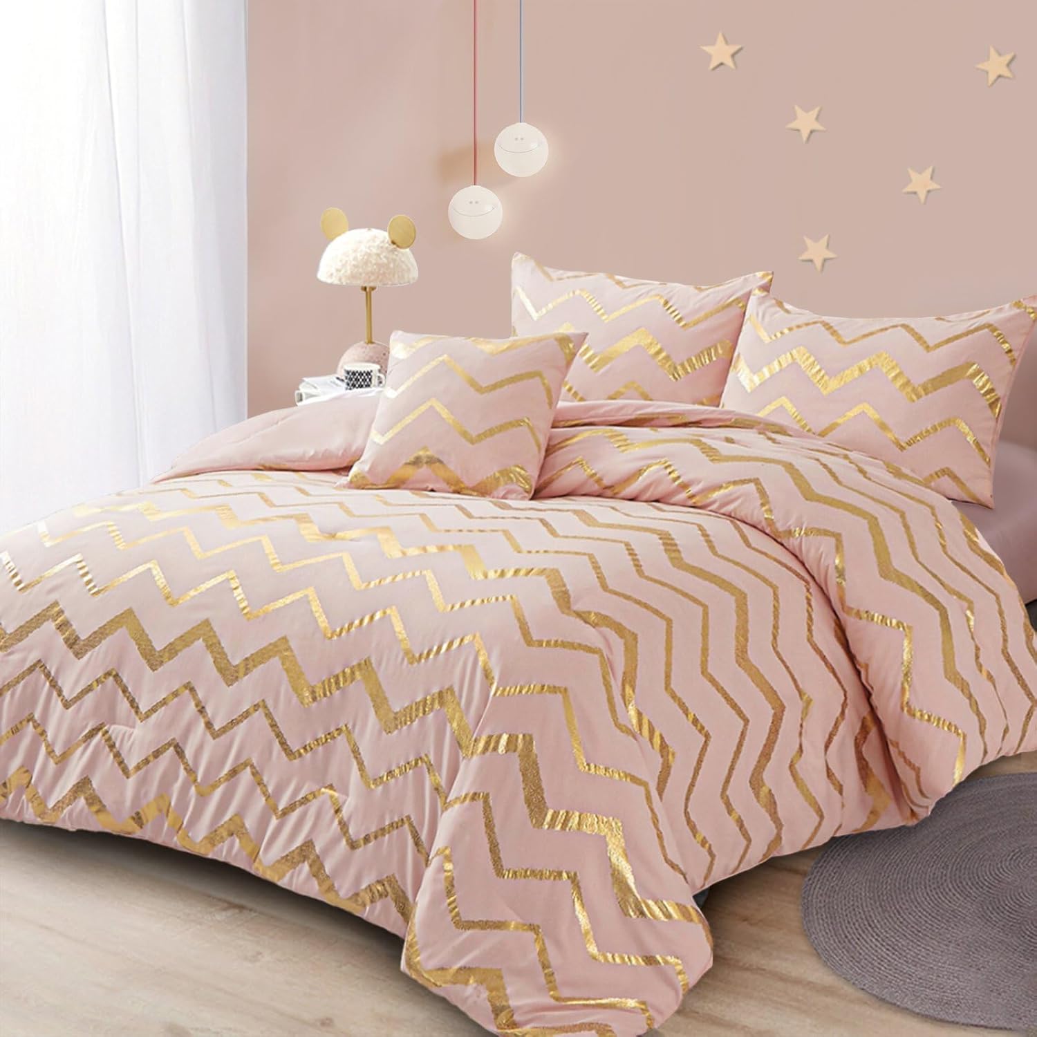 Menghomeus Glitter Metallic Comforter Set Queen Full