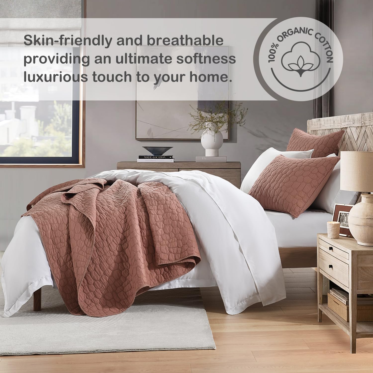 HORIMOTE HOME Queen 100 Cotton Quilt Set with Cobblestone Pattern