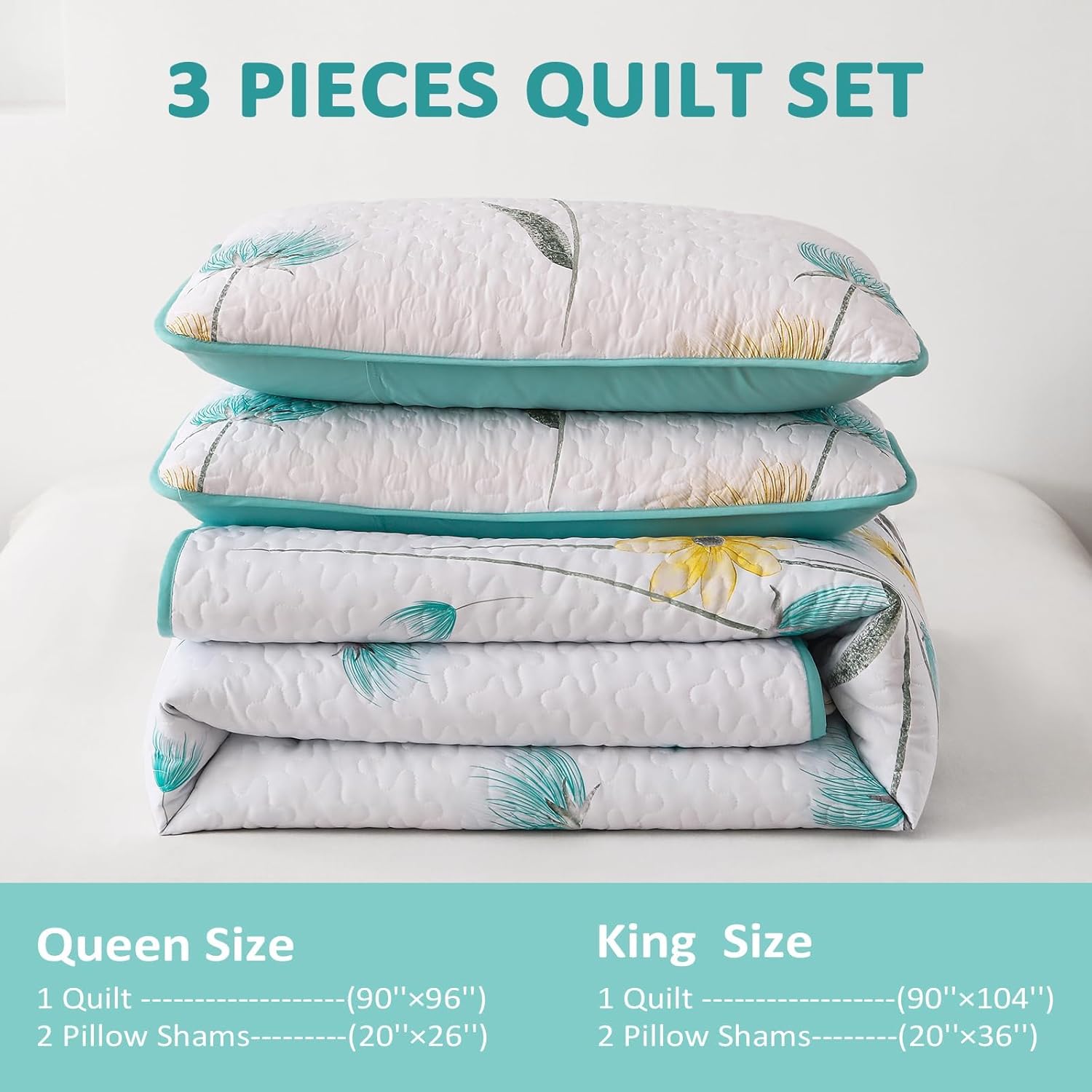 Dinjoy Floral Quilt Set Queen Size 3 Pieces 1