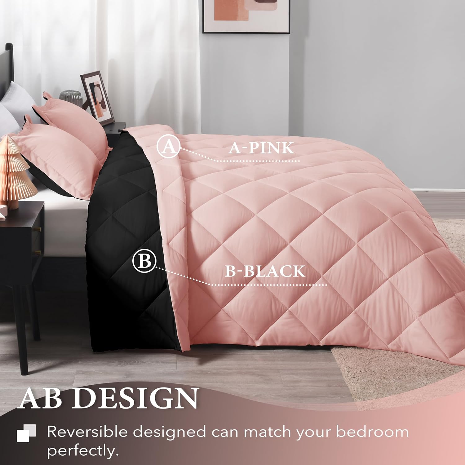 Downluxe Queen Comforter Set - Pink and Black 1