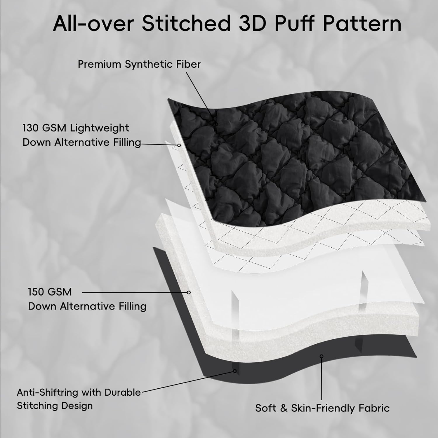 PHF Diamond Marshmallow Puff Comforter Set Queen Size 3Pcs