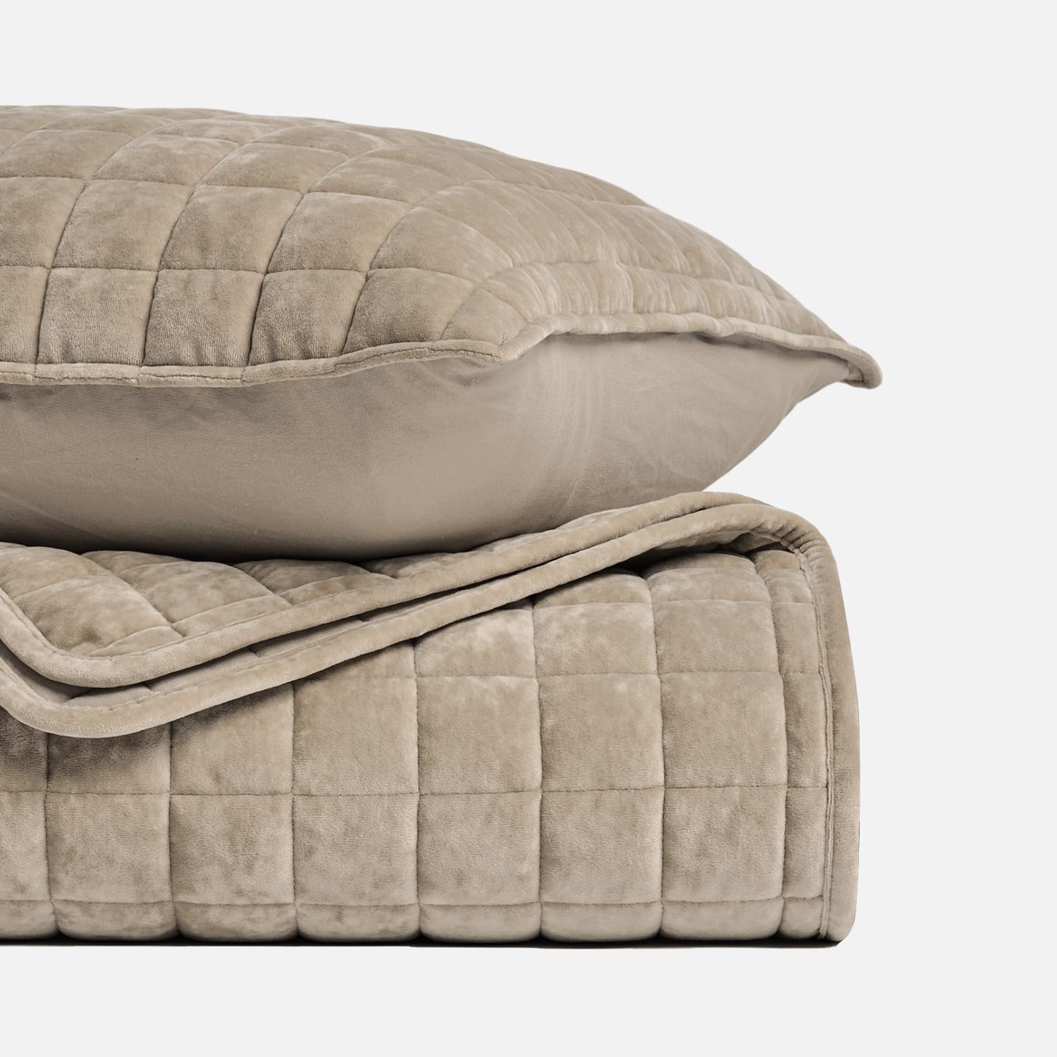 RECYCO Velvet Quilt Set Full Queen Urban Taupe