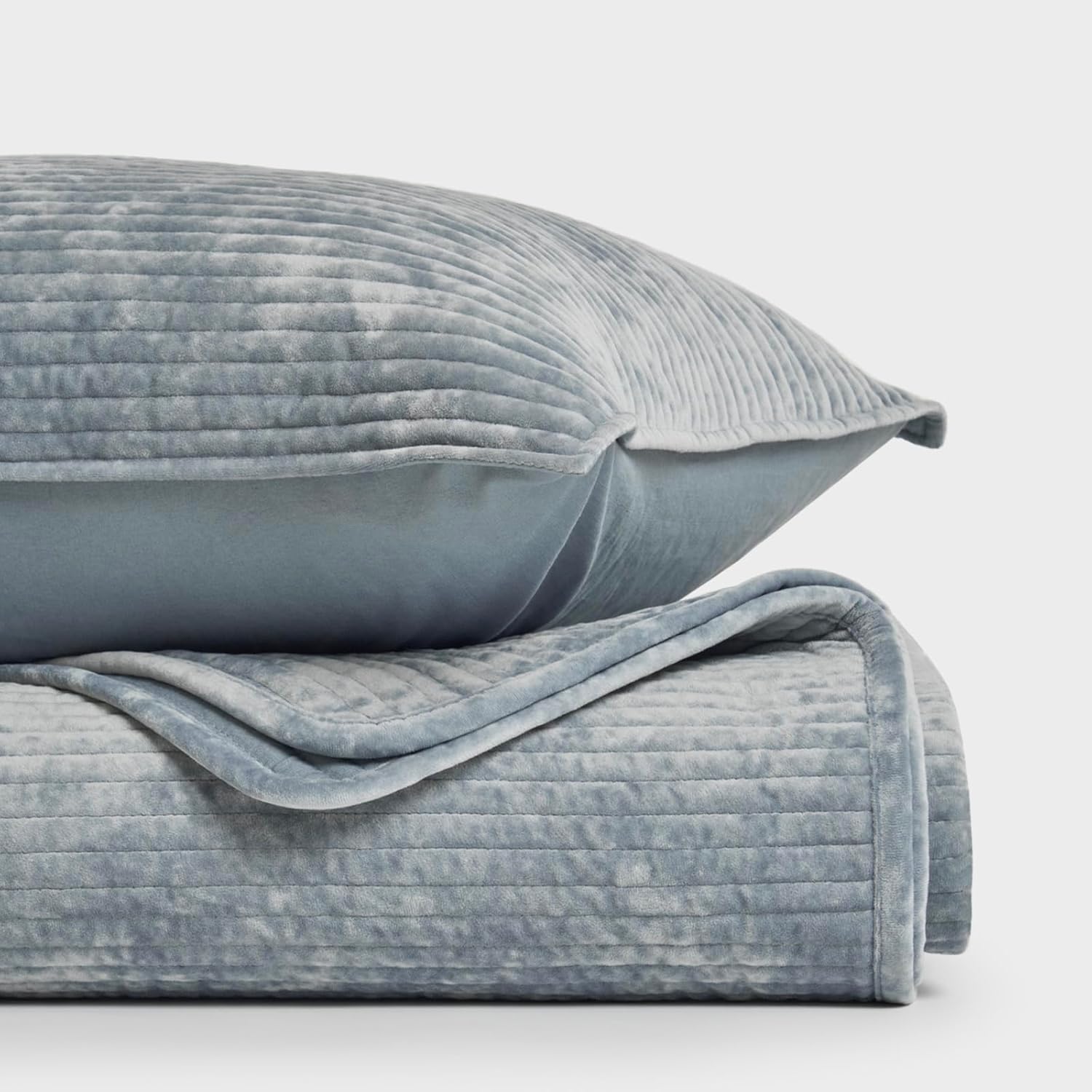 EVERGRACE Velvet Quilt Set King Size - Blue Linen