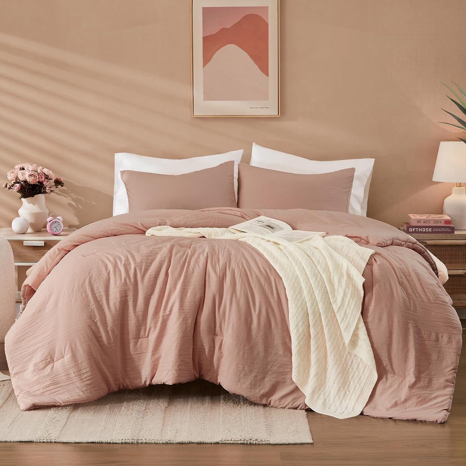 WRENSONGE Queen Comforter Set 3 Piece Dusty Pink Prewashed Soft Lightweight