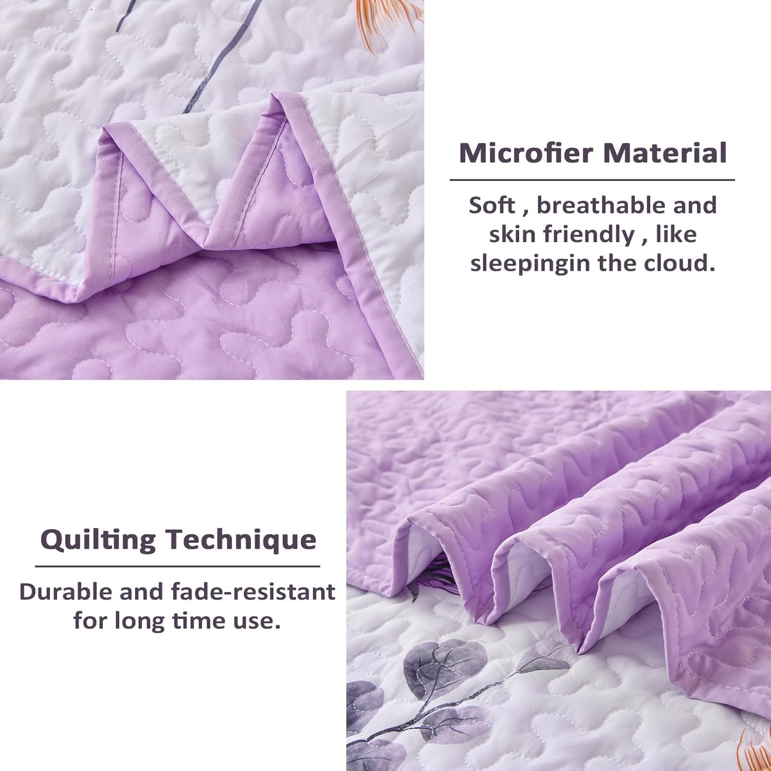 Dinjoy Floral Queen Quilt Set 3 Pieces