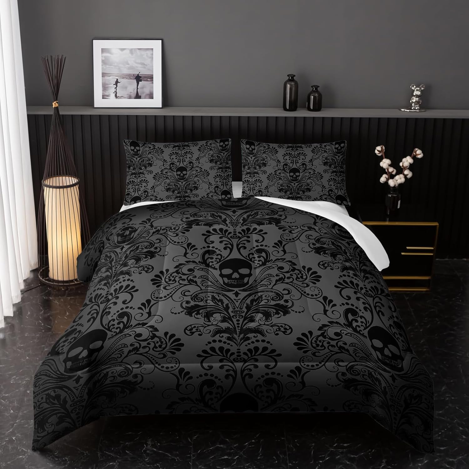 Nttopship Gothic Floral Comforter Set King Size