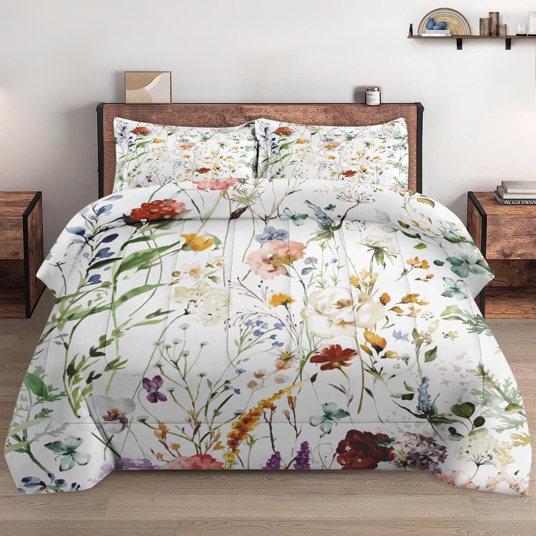 WeCozy Queen Comforter Set with 2 Pillowcases Wildflower Design