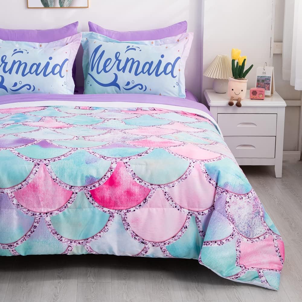 Wajade Kid Mermaid Scale Comforter Set 7-Piece Rainbow 3D