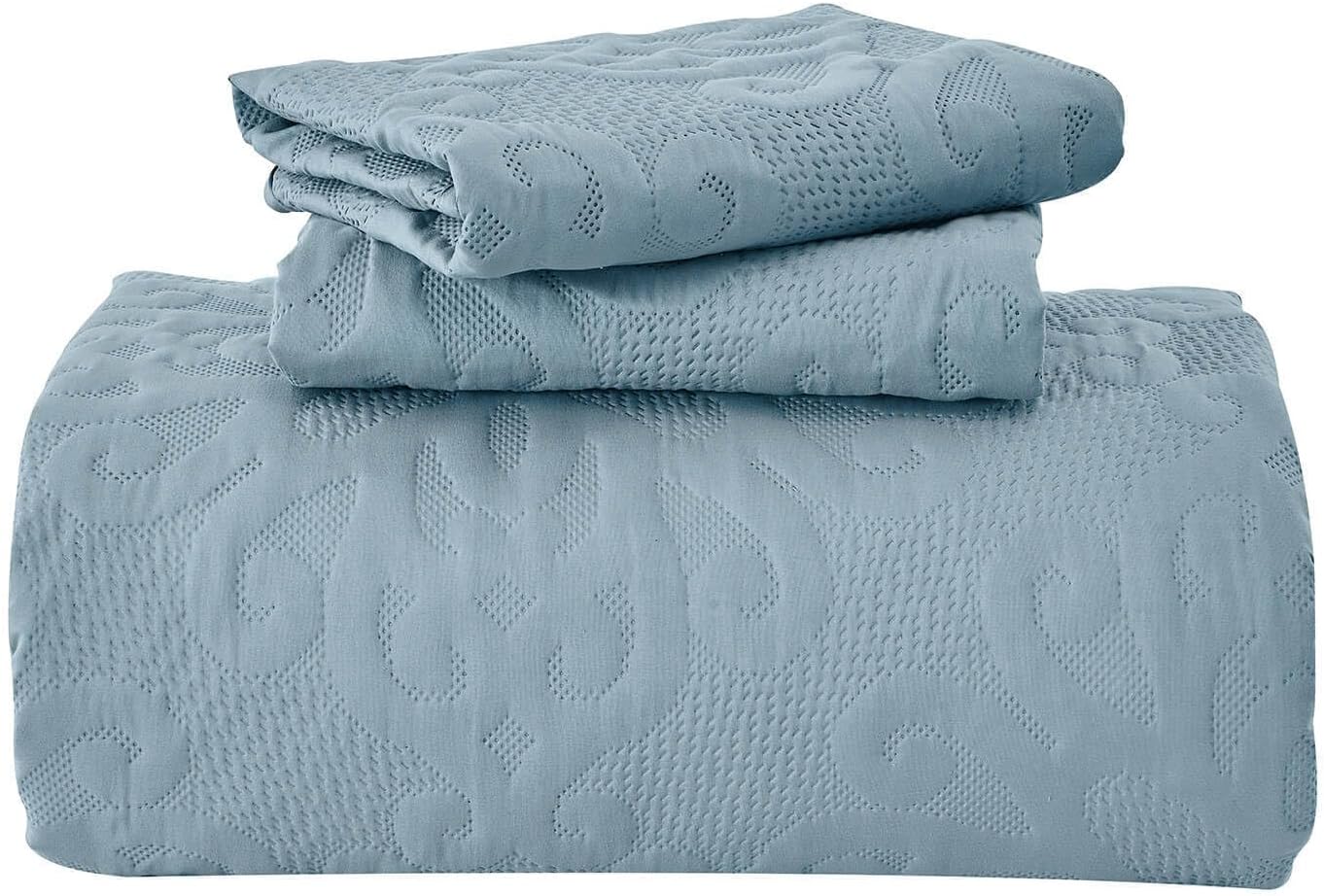 Kingnex Spa Blue Oversized King Quilt Set