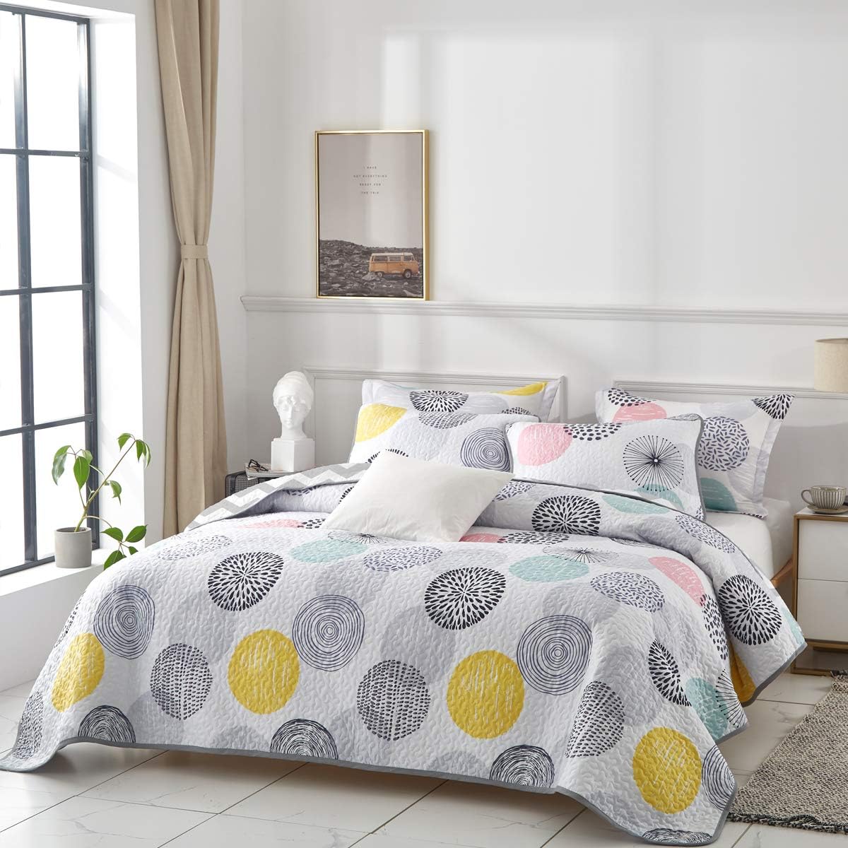 UOZZI BEDDING 3 Piece Reversible Quilt Set Queen Size 1
