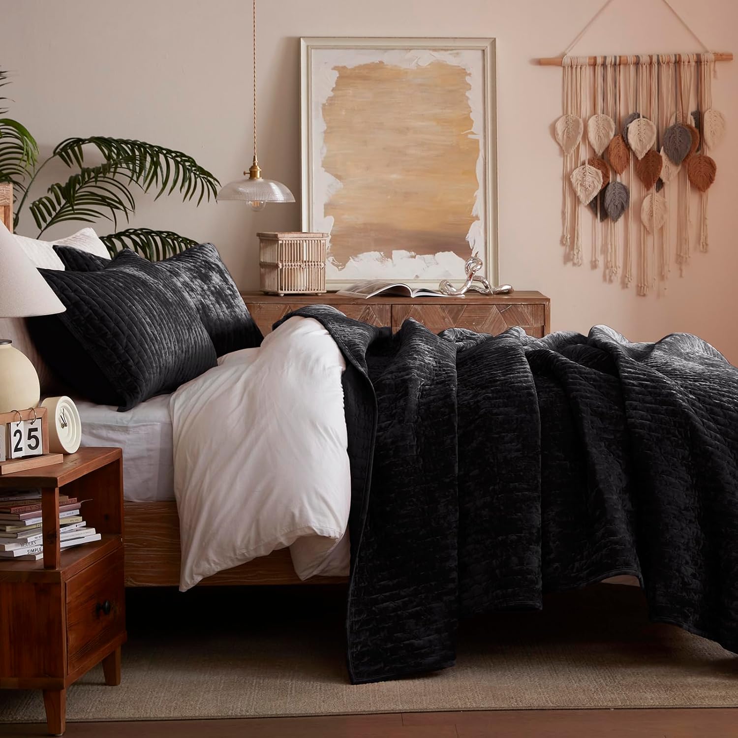 LEAONME Velvet Quilt Set Full Queen 90x98 1