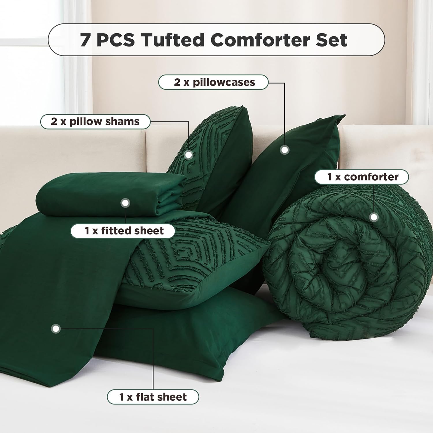 Andency King Size 7-Piece Comforter Set Dark Emerald Green