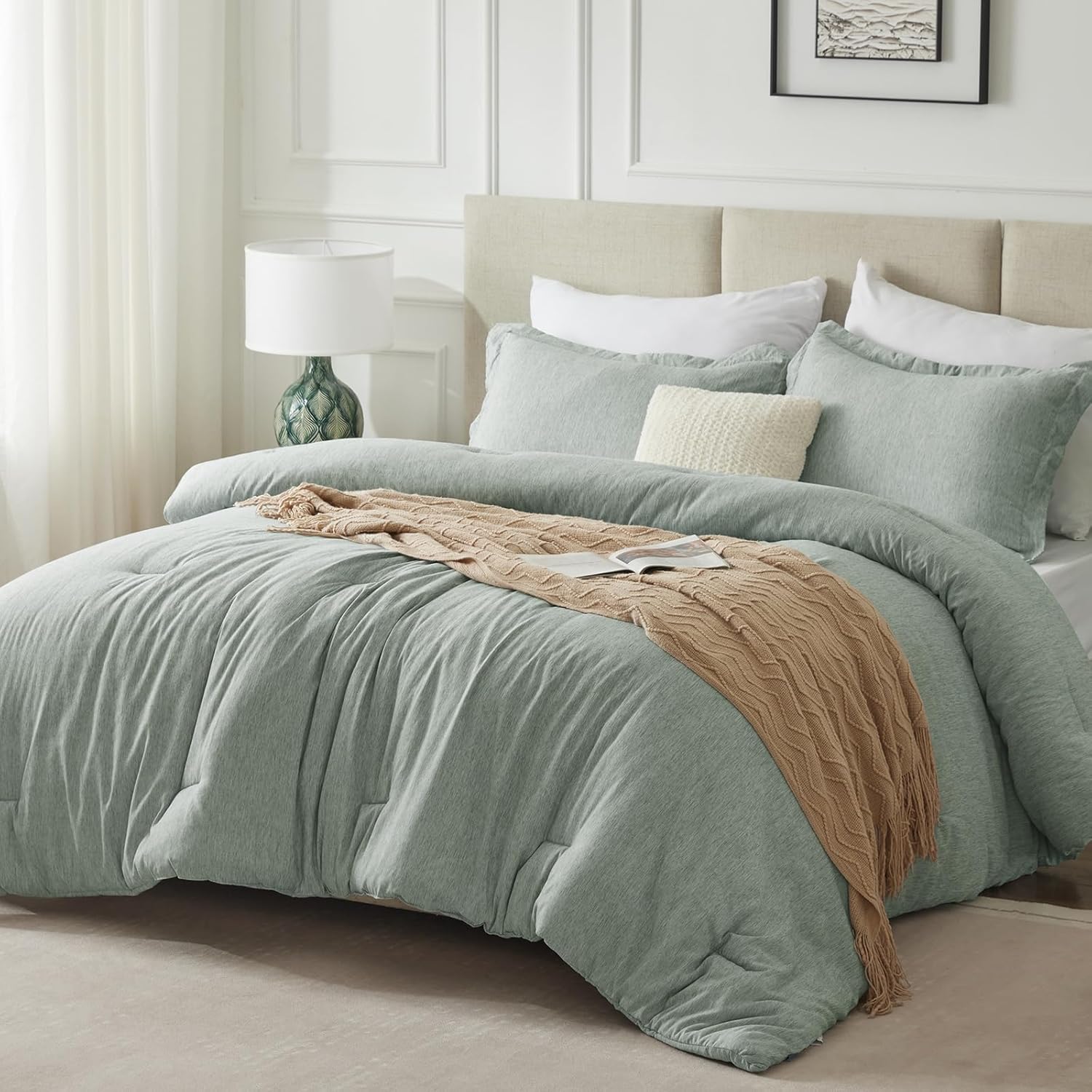CozyLux California King Comforter Set - 3 Pieces Sage Green 1