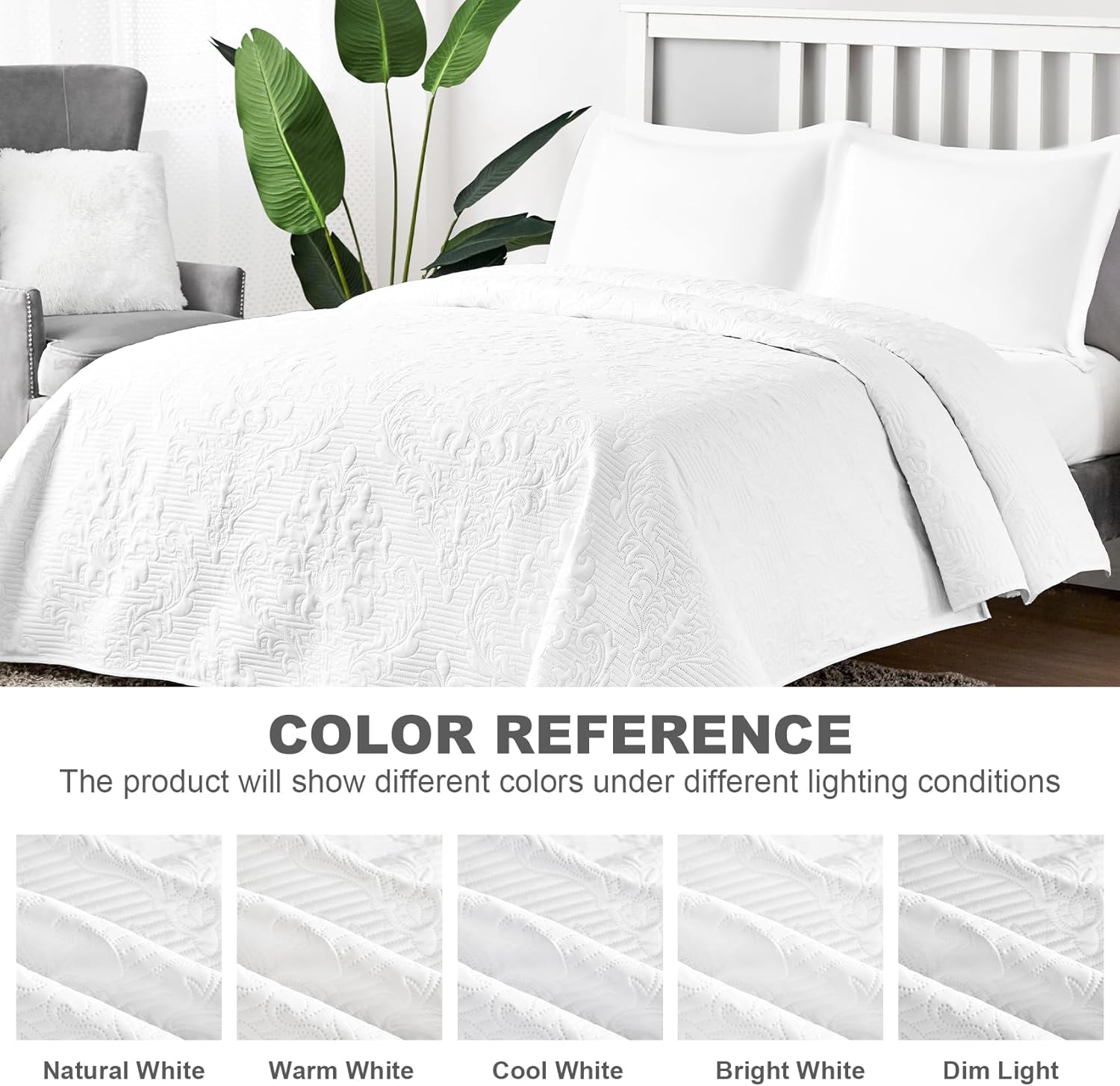 Hansleep White Quilt Twin Set - Damask All Season Bedspread