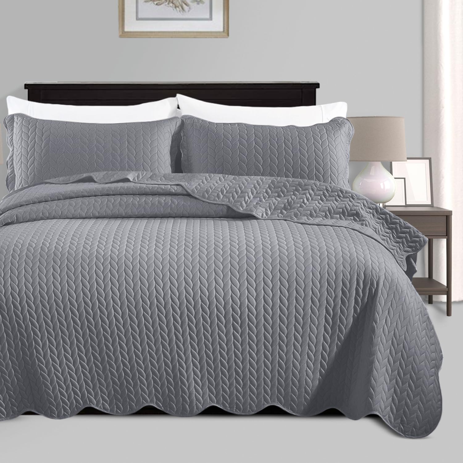 IR Imperial Rooms Queen Quilt Bedding Set 90x96 Grey