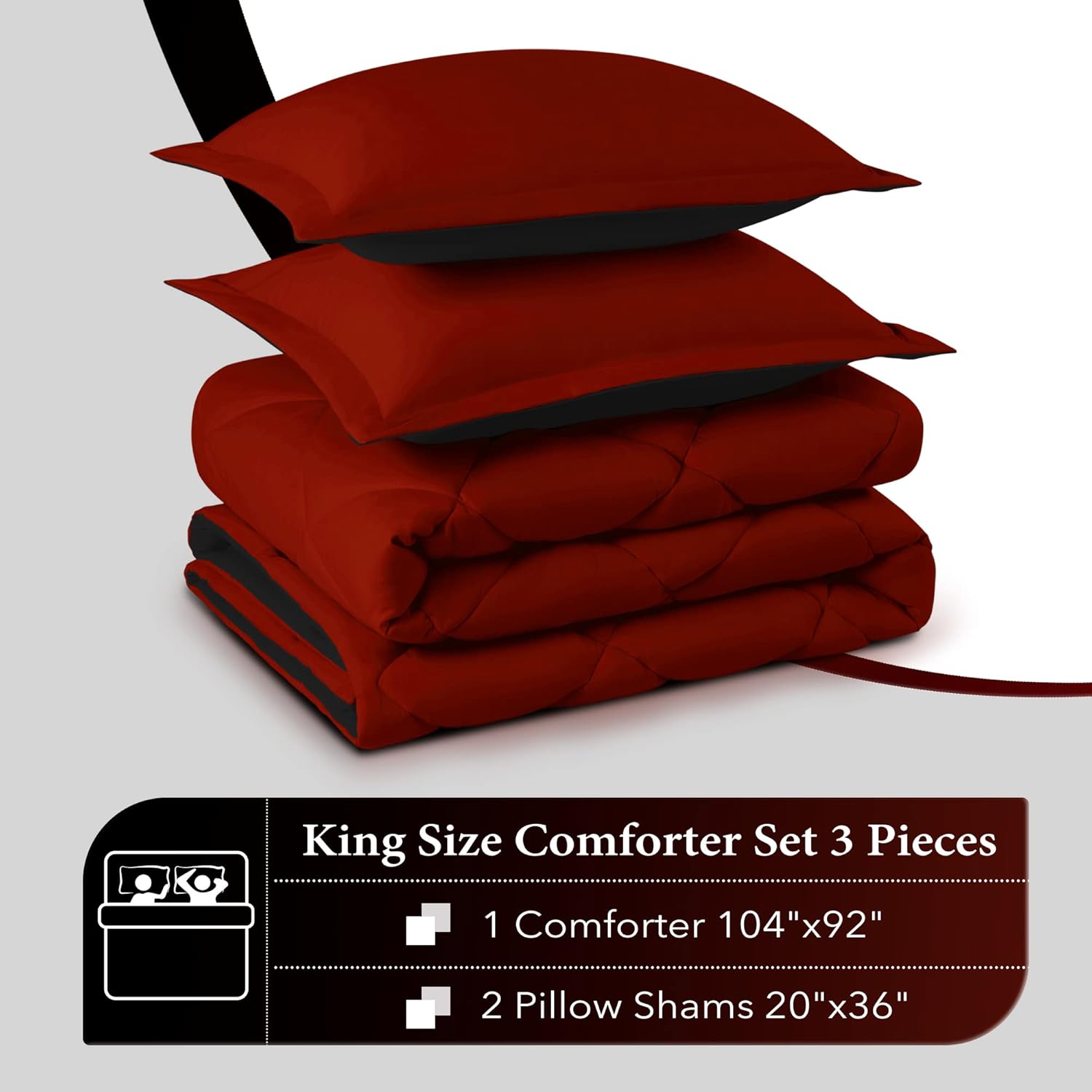 Downluxe King Size Comforter Set - Red and Black 3 Piece