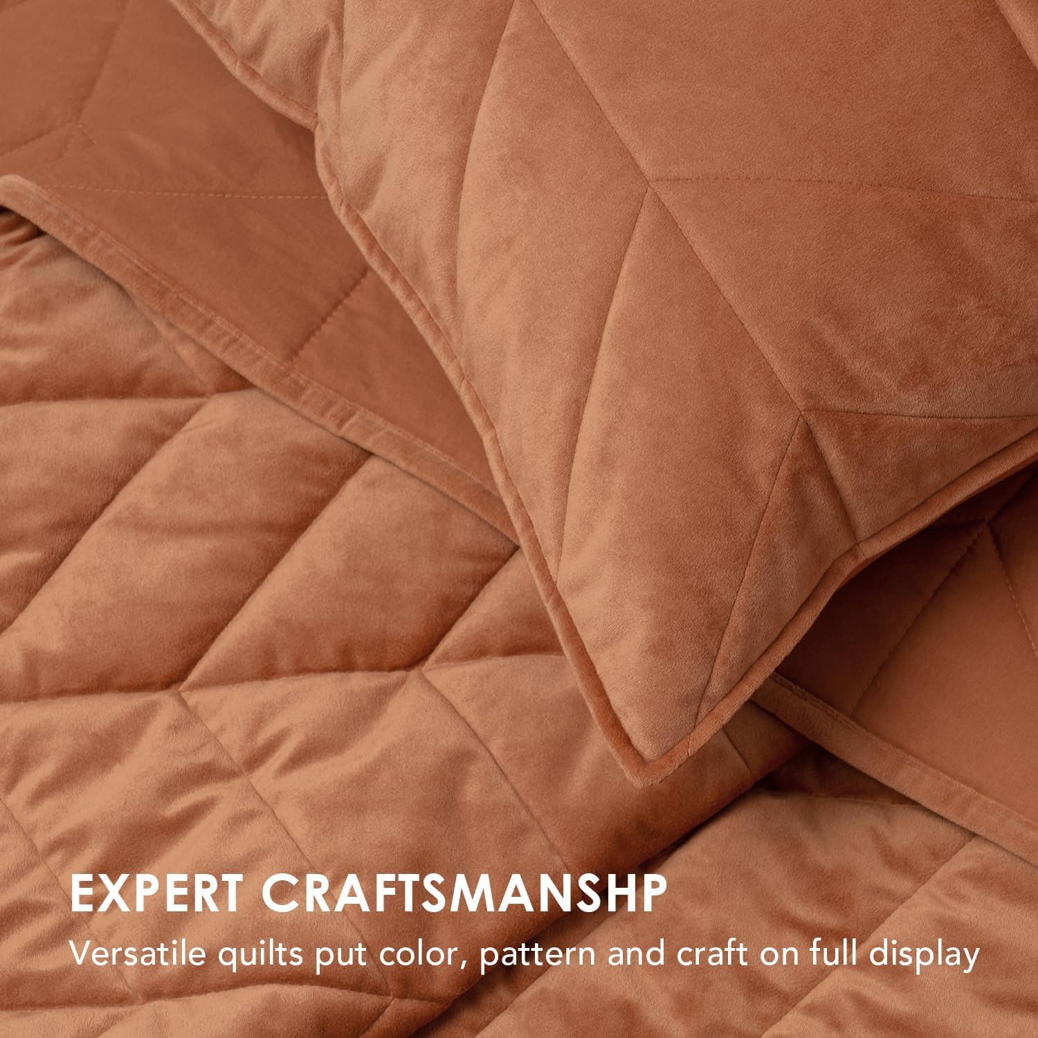 Evergrace Burnt Orange Velvet Quilt Set with 2 Shams